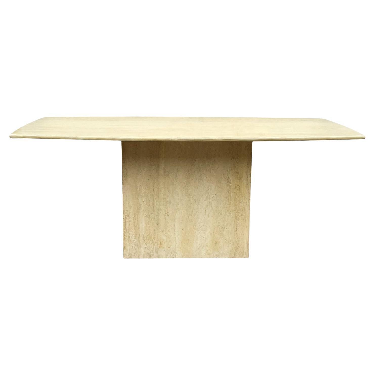 Midcentury Italian Post Modern Travertine Marble Rectangular Dining Table  For Sale