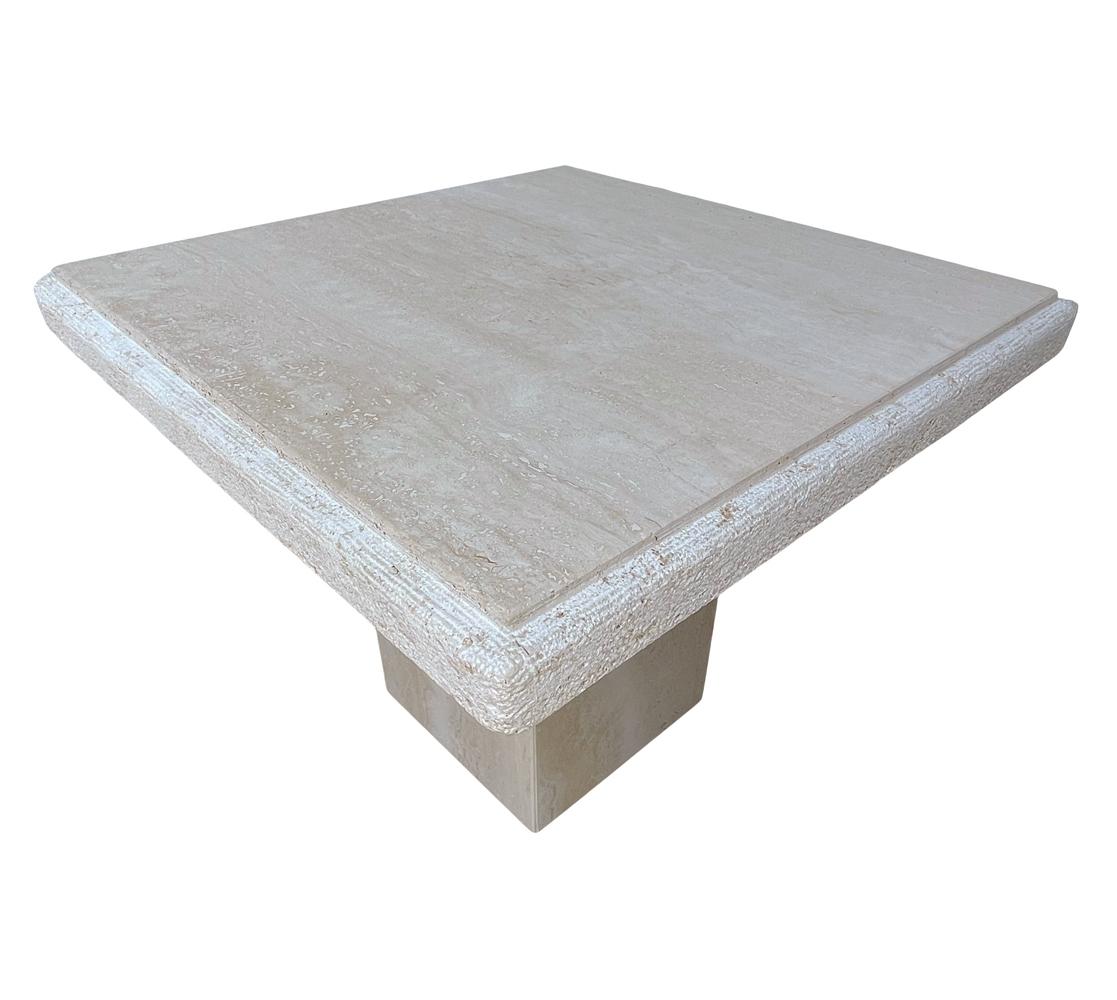 Post-Modern Midcentury Italian Post Modern Travertine Marble Side or End Table in off White