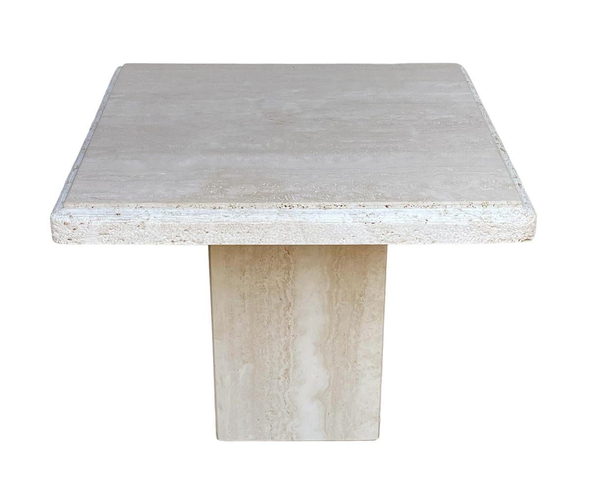 Late 20th Century Midcentury Italian Post Modern Travertine Marble Side or End Table in off White