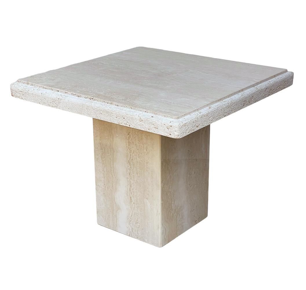 Midcentury Italian Post Modern Travertine Marble Side or End Table in off White 1