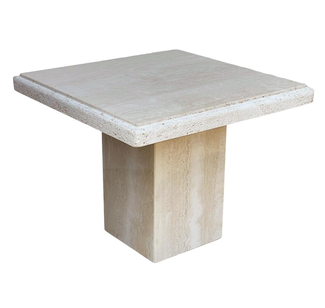 Midcentury Italian Post Modern Travertine Marble Side or End Table in off White 3
