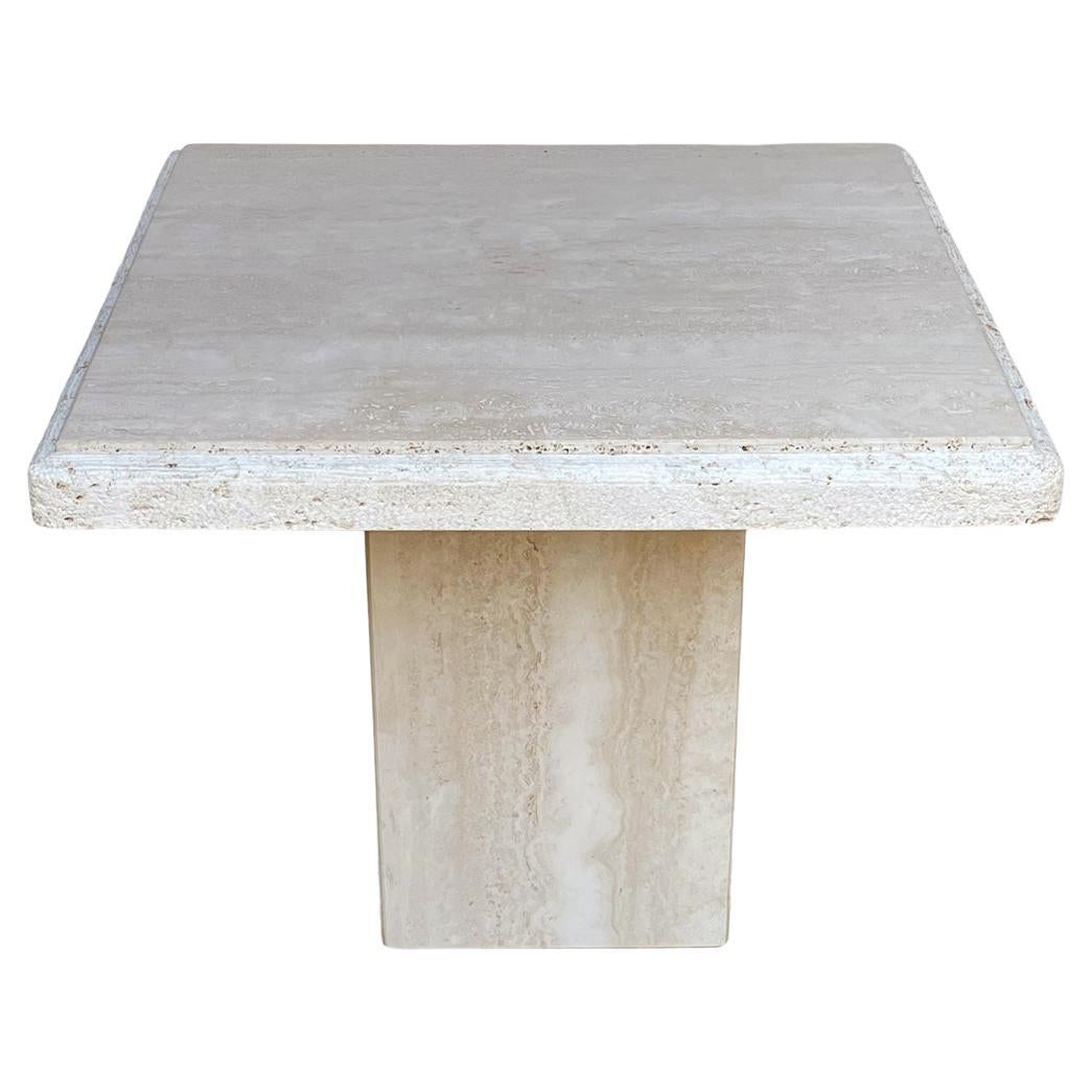 Midcentury Italian Post Modern Travertine Marble Side or End Table in off White