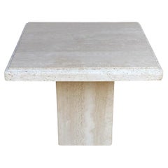 Midcentury Italian Post Modern Travertine Marble Side or End Table in off White