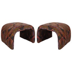Midcentury Italian Postmodern Upholstered Waterfall Benches or Ottoman Set