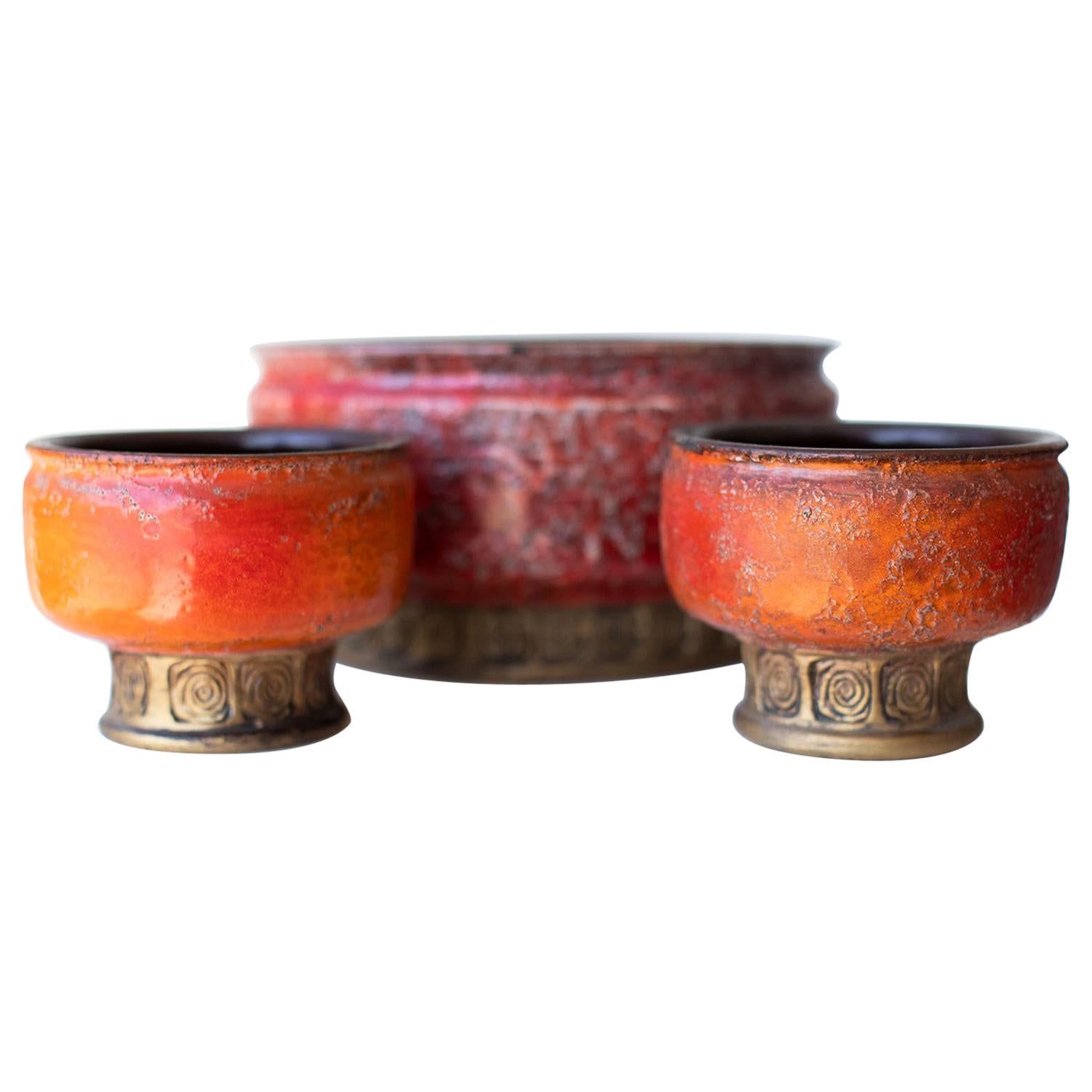 Italienische Keramik-Kerzenhalter aus der Jahrhundertmitte