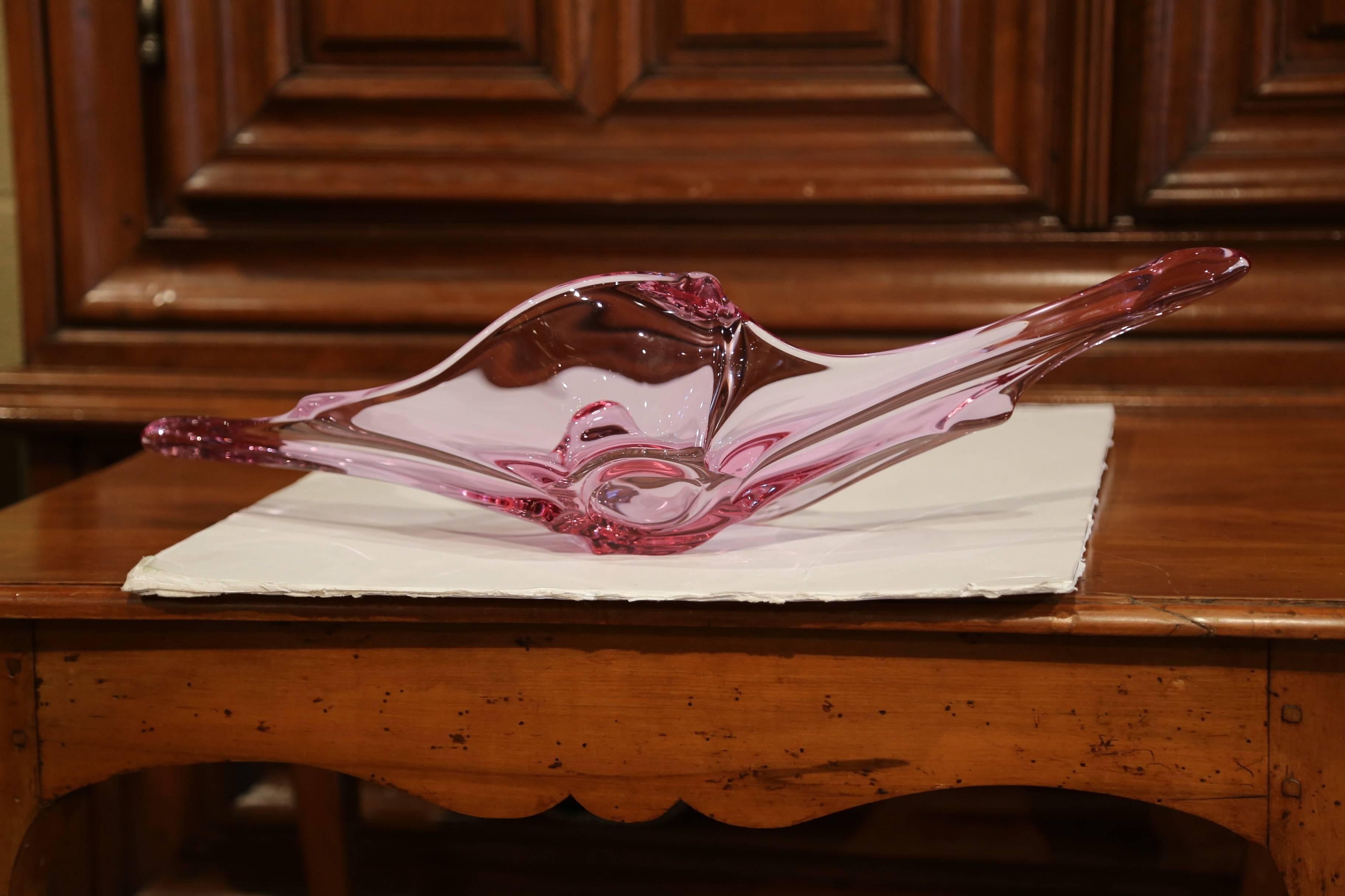 Mid-Century Italian Pulled Feathered Rose Murano Glass Centerpiece 1