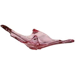 Mid-Century Italian Pulled Feathered Rose Murano Glass Centerpiece