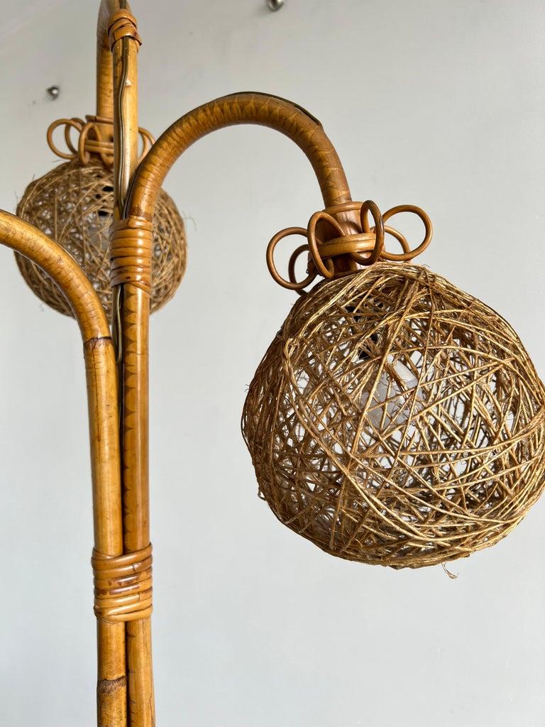 Mid Century Italian Rattan and Bamboo Floor Lamp For Sale 5