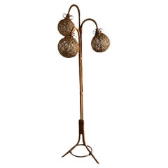 Mid Century Italian Rattan and Bamboo Floor Lamp