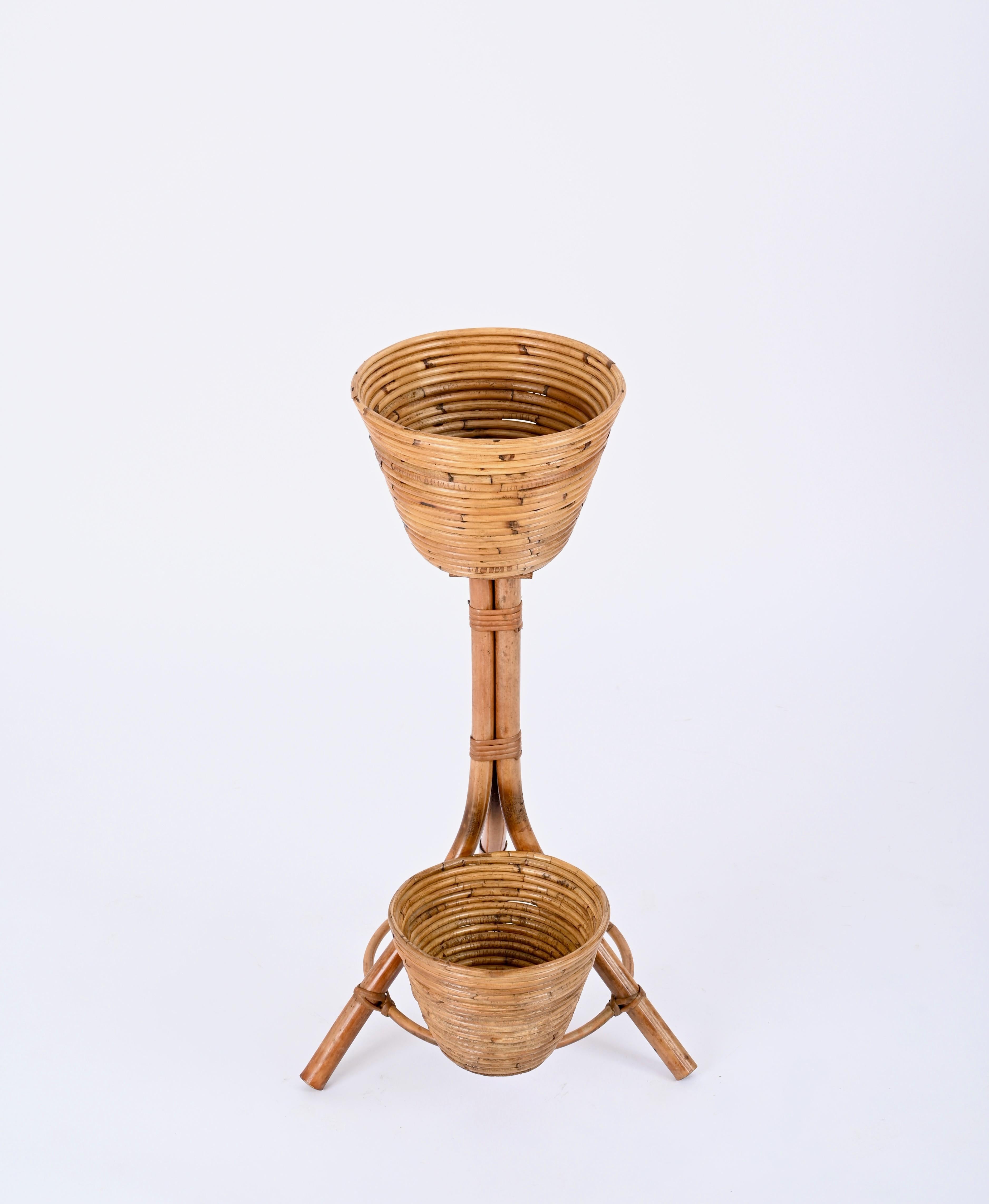 Mid-Century Italian Rattan and Bamboo Flower Stand Plant Holder, 1950s For Sale 5