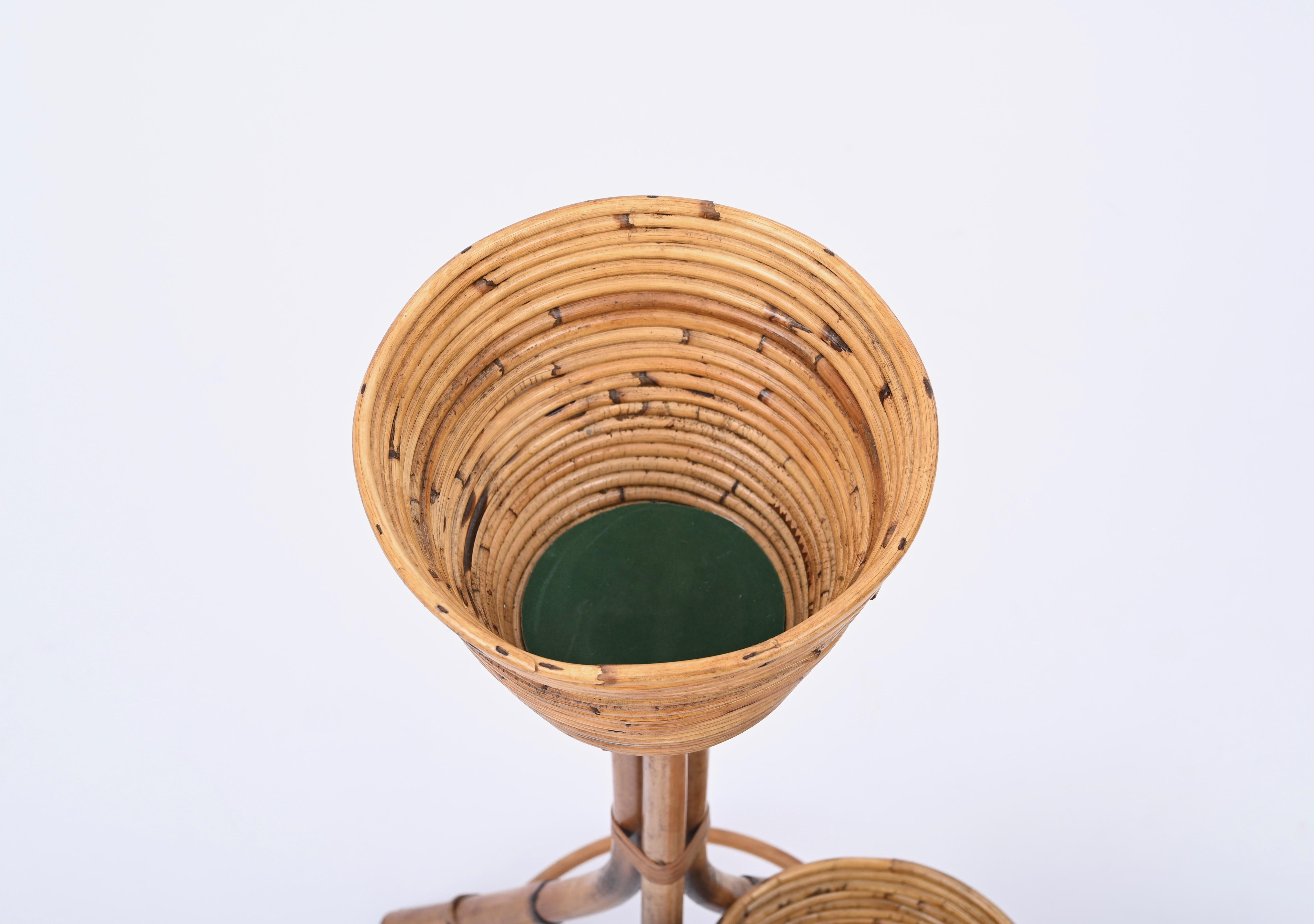 Mid-Century Italian Rattan and Bamboo Flower Stand Plant Holder, 1950s For Sale 9