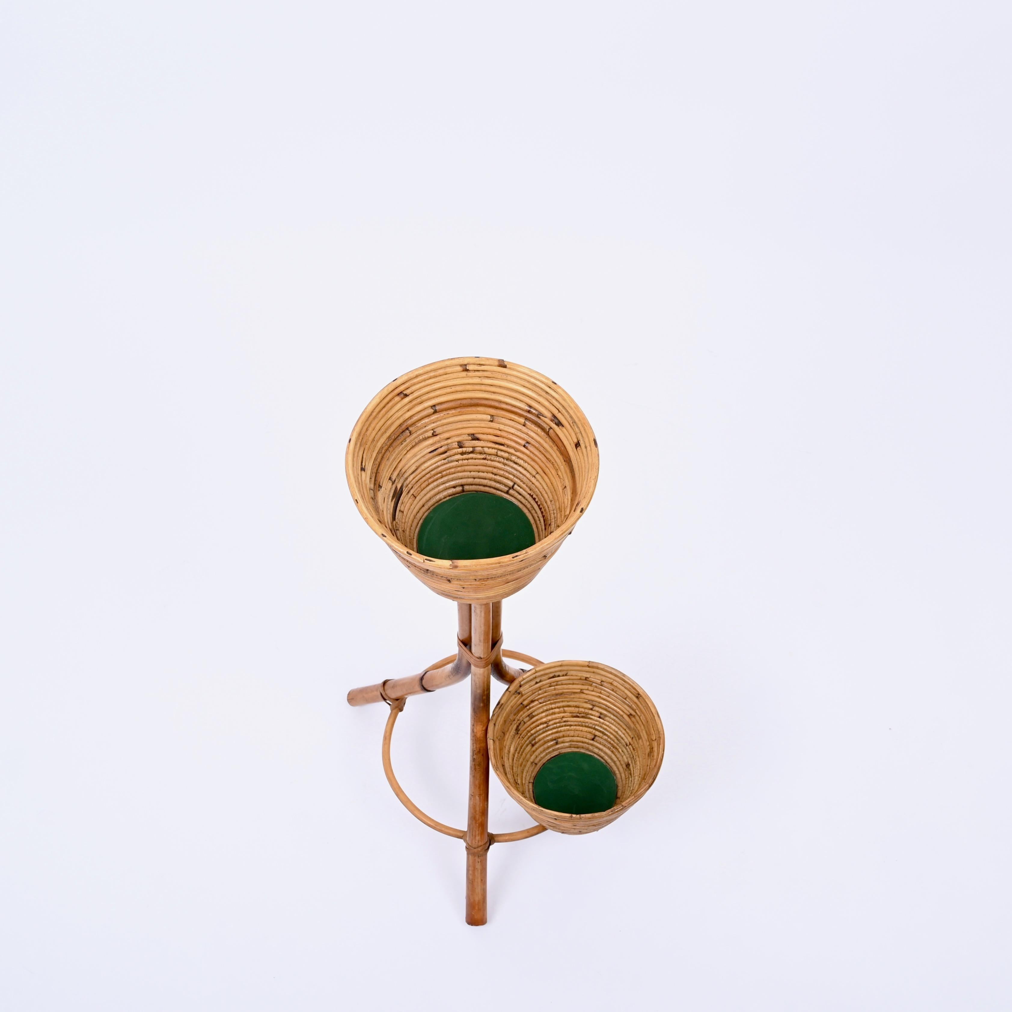 20th Century Mid-Century Italian Rattan and Bamboo Flower Stand Plant Holder, 1950s For Sale