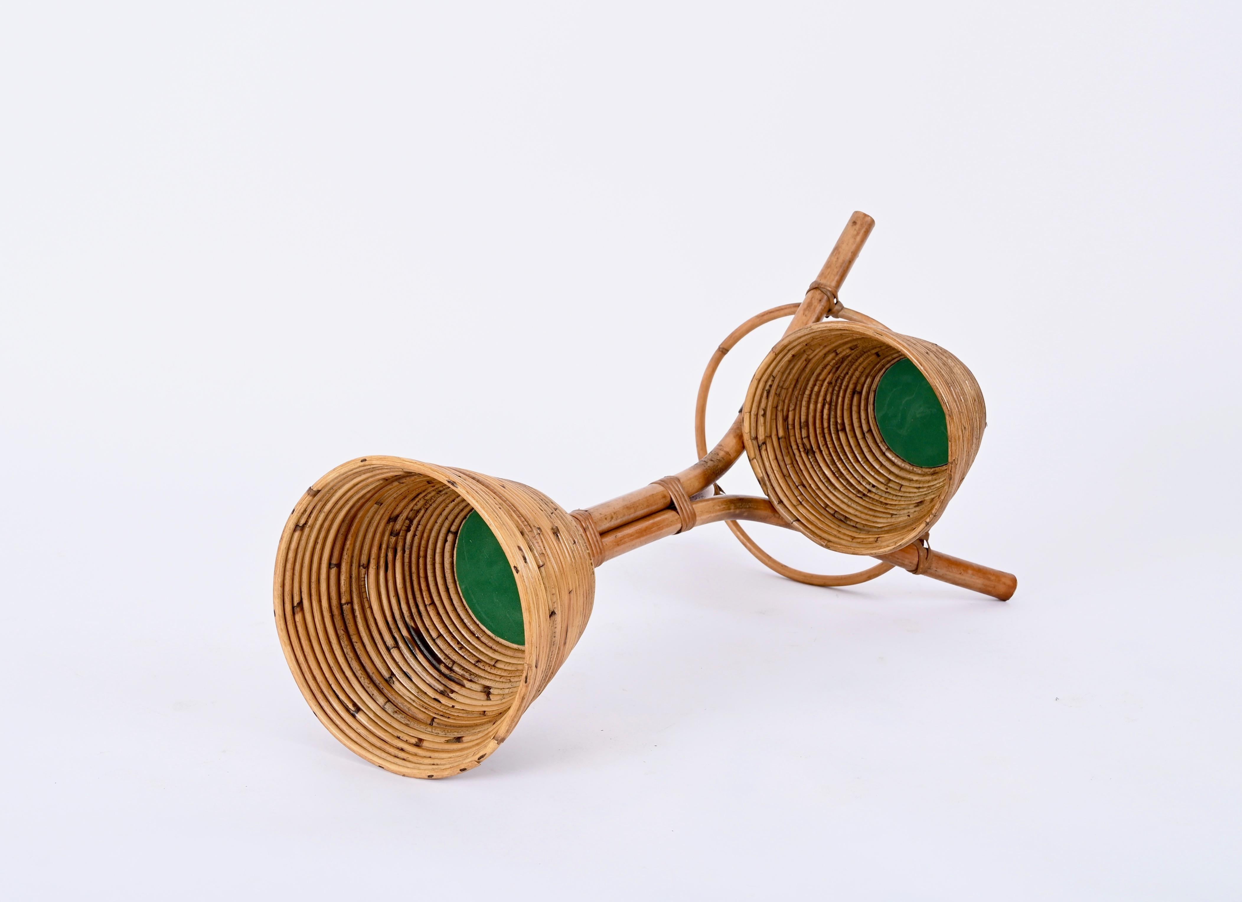 Mid-Century Italian Rattan and Bamboo Flower Stand Plant Holder, 1950s For Sale 1