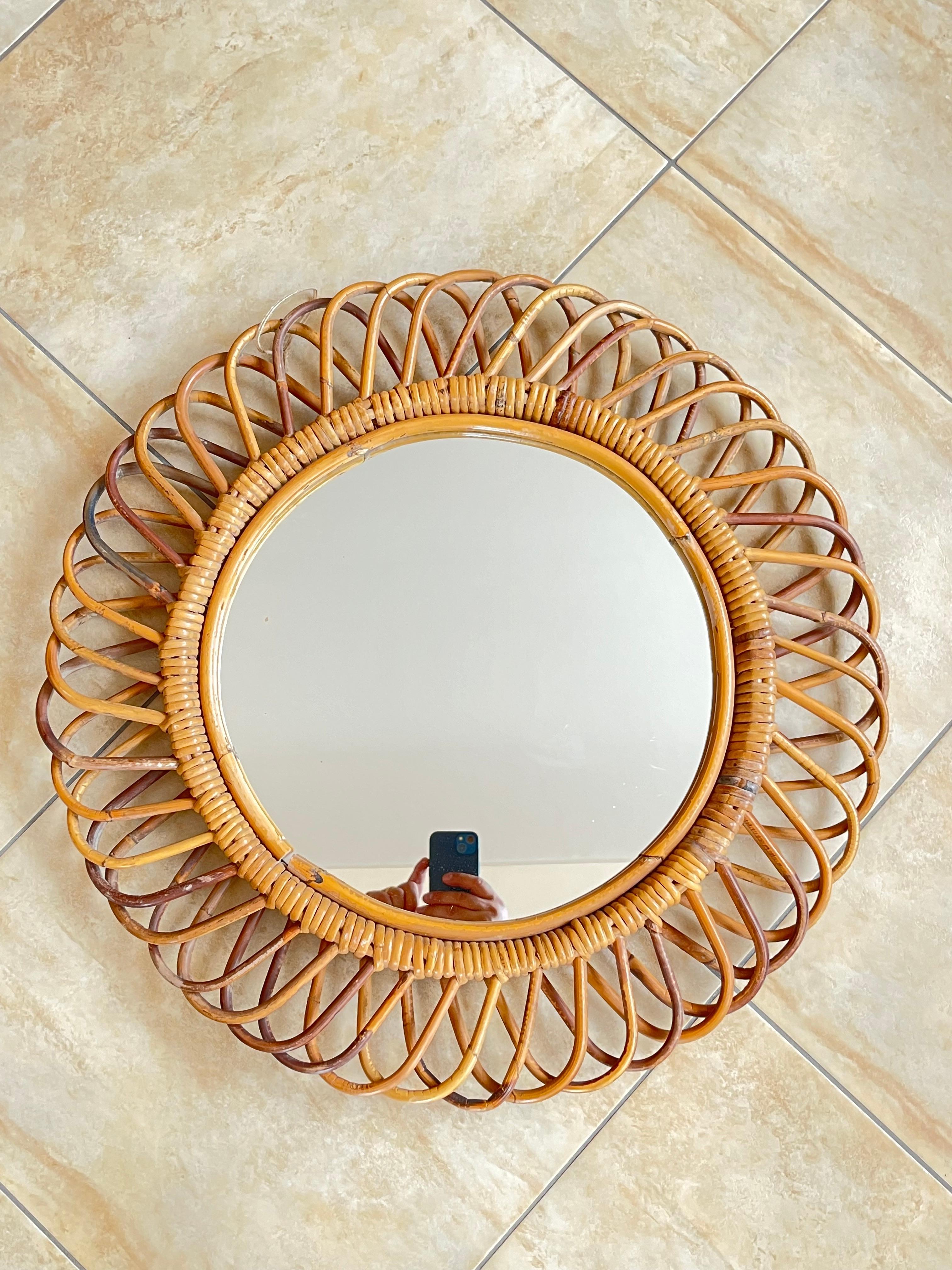 Specchio italiano di metà secolo in rattan e bambù di Franco Albini 1960s In condizioni buone in vendita a Palermo, IT