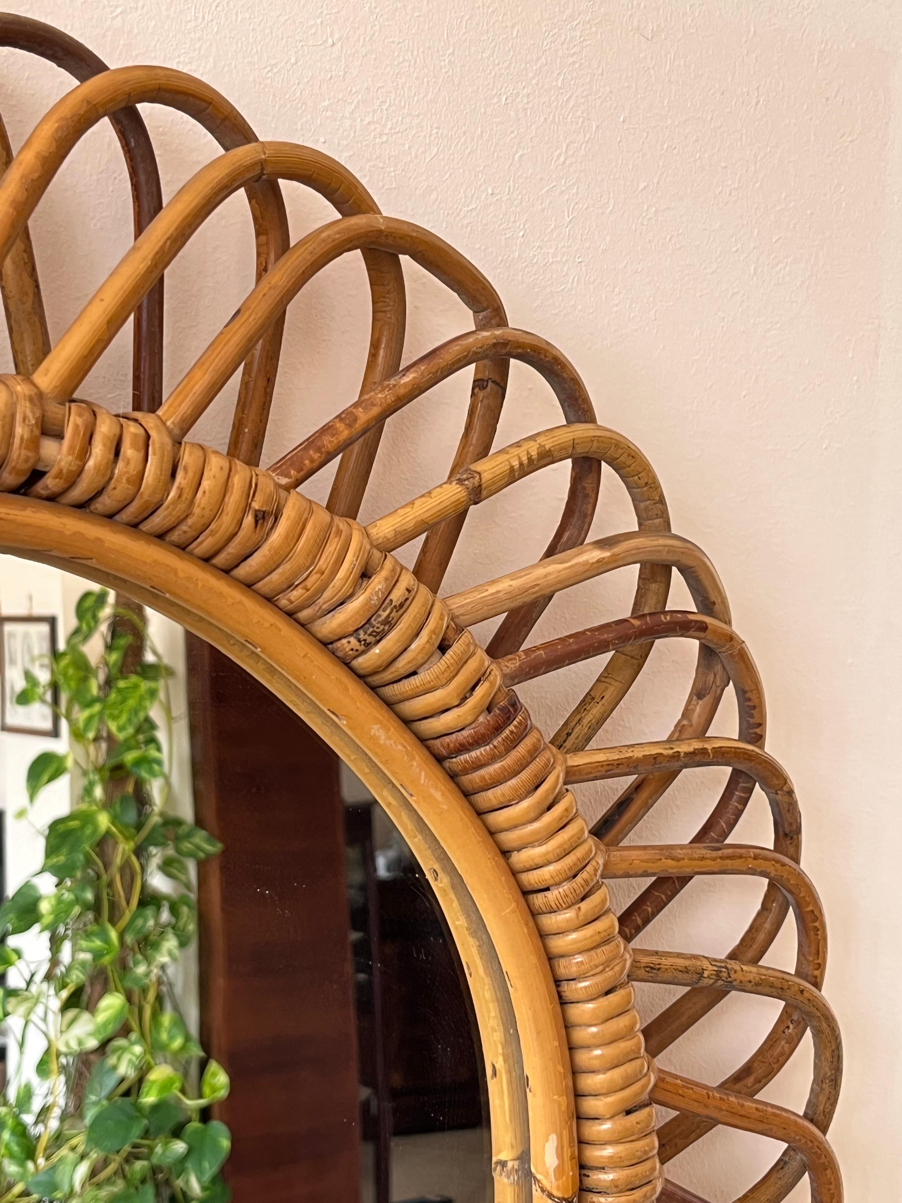Metà XX secolo Specchio italiano di metà secolo in rattan e bambù di Franco Albini 1960s in vendita