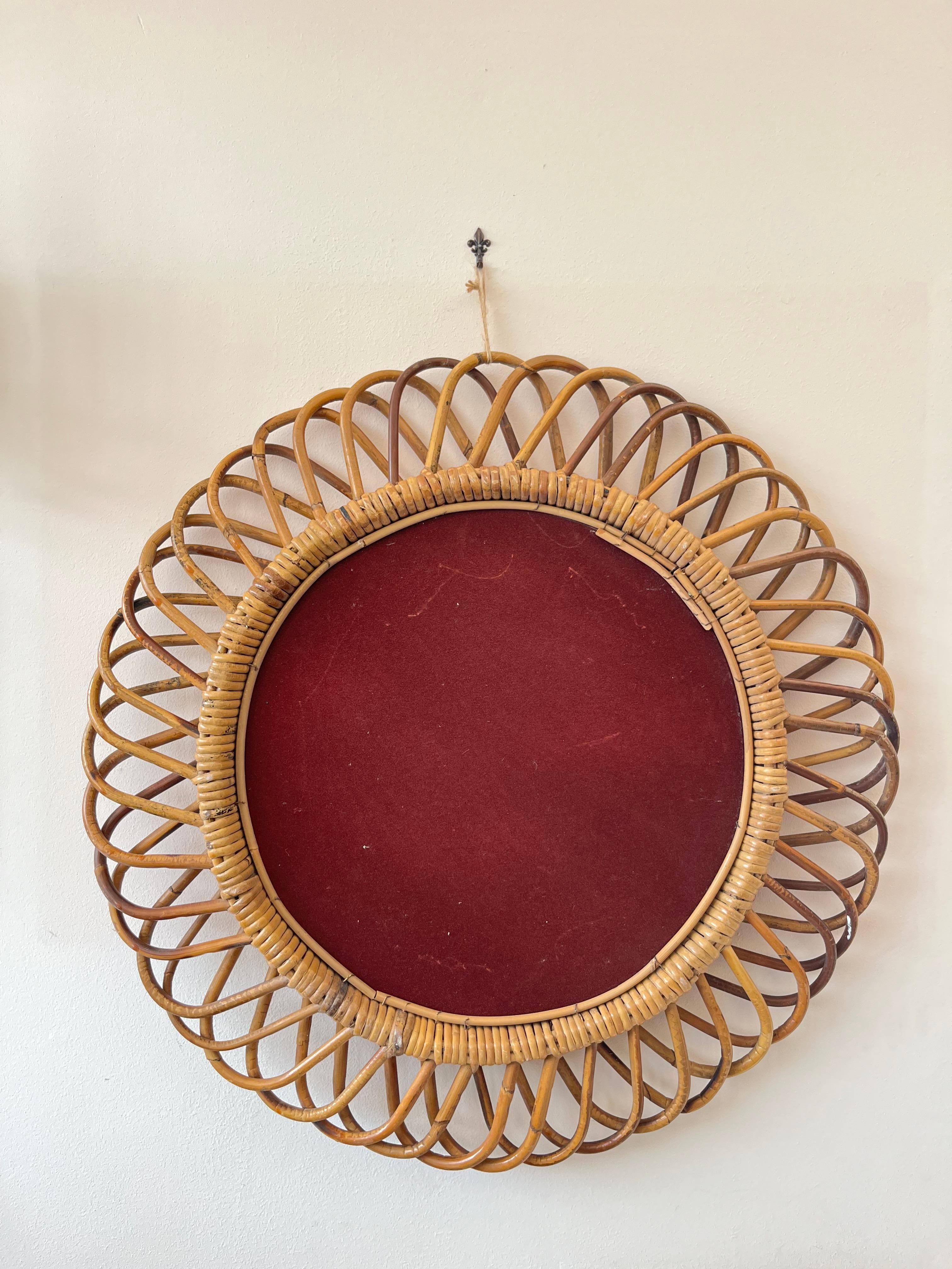 Bambù Specchio italiano di metà secolo in rattan e bambù di Franco Albini 1960s in vendita