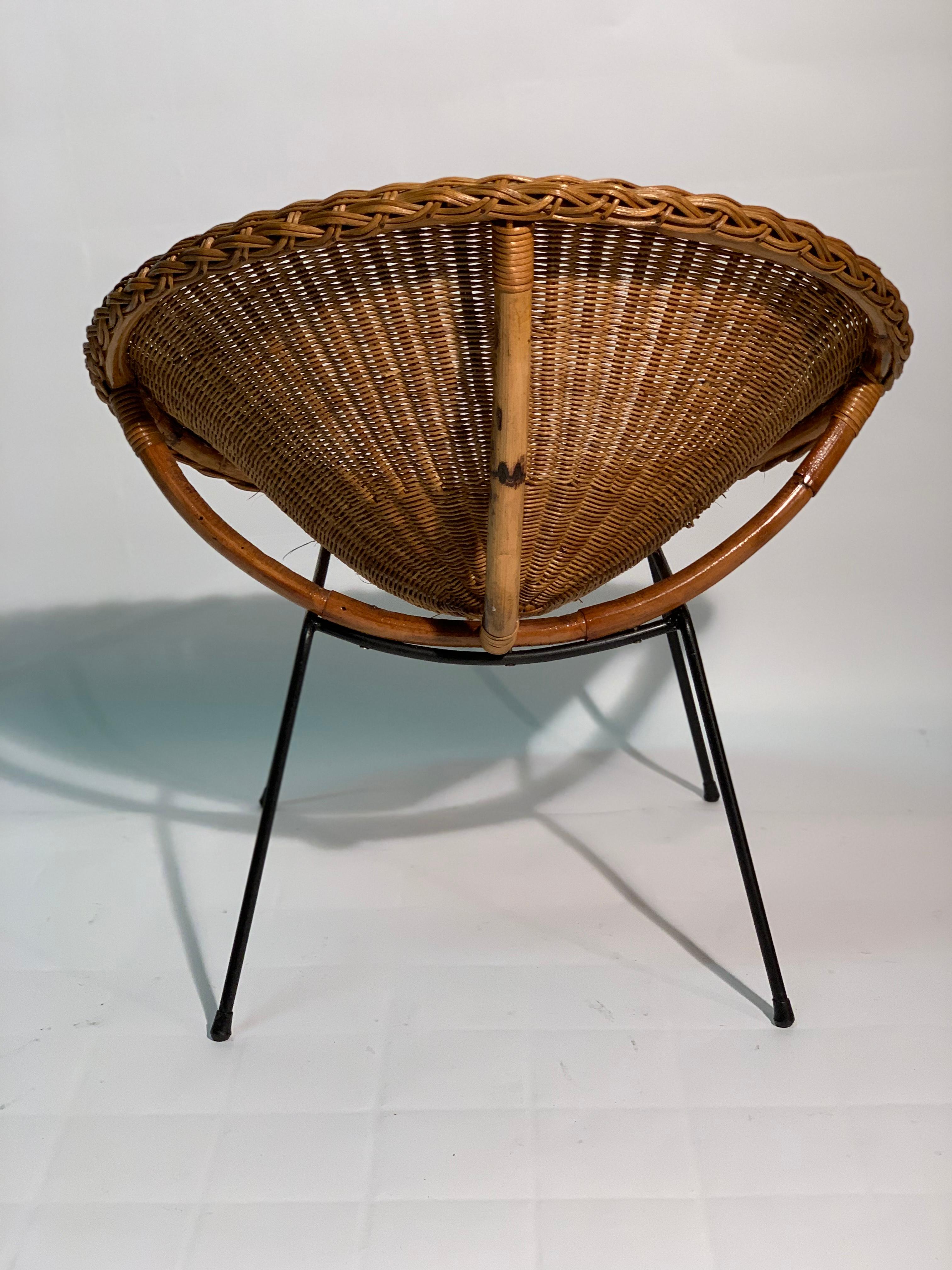 Mid-20th Century Midcentury Italian Rattan and Bamboo Pair of Armchairs and Table, 1950s