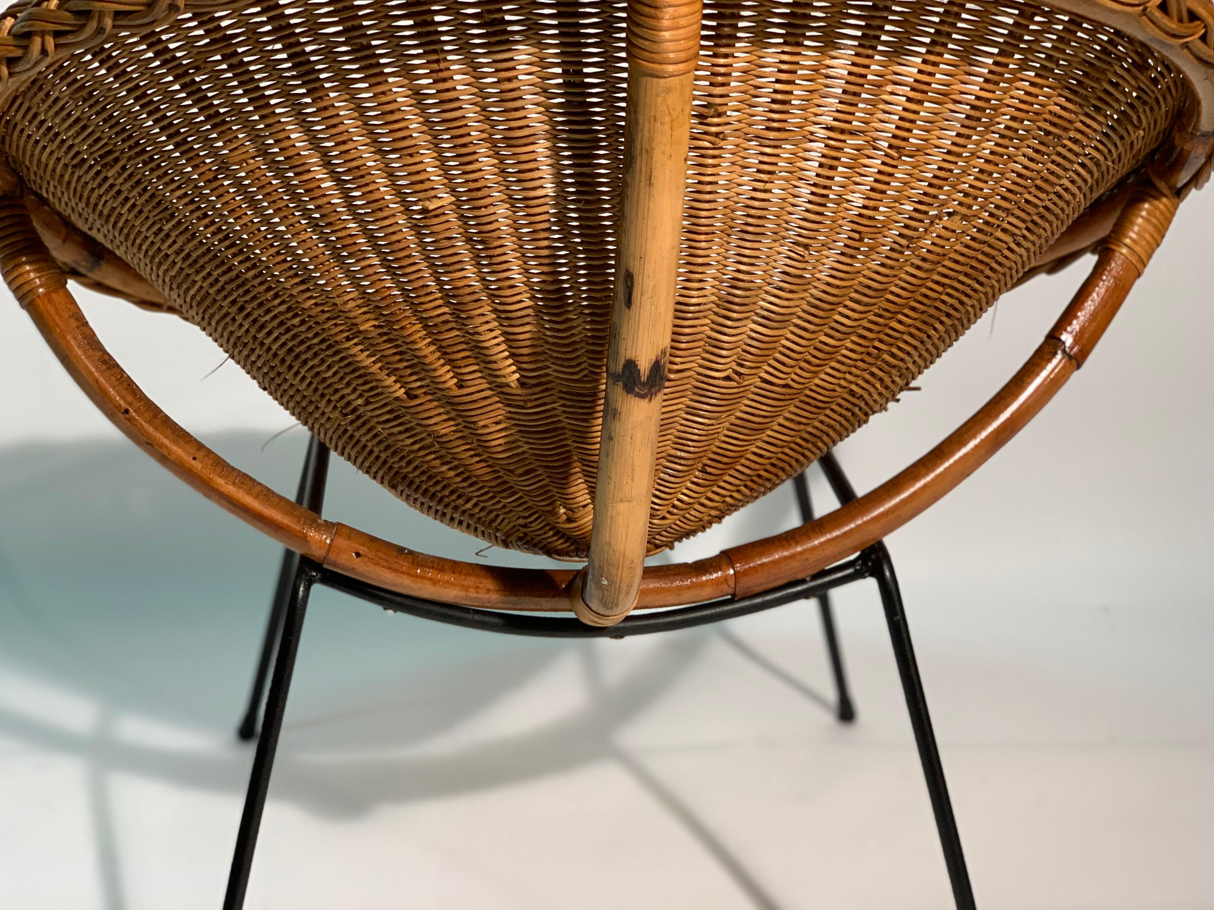 Midcentury Italian Rattan and Bamboo Pair of Armchairs and Table, 1950s 4