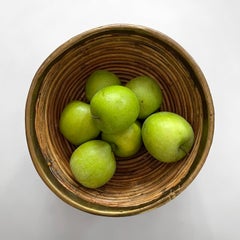 Mid Century Italian Rattan and Brass 10" Catch All Bowl