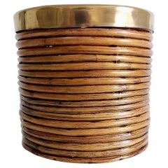 Mid-Century Italian Rattan and Brass Planter, 1960s