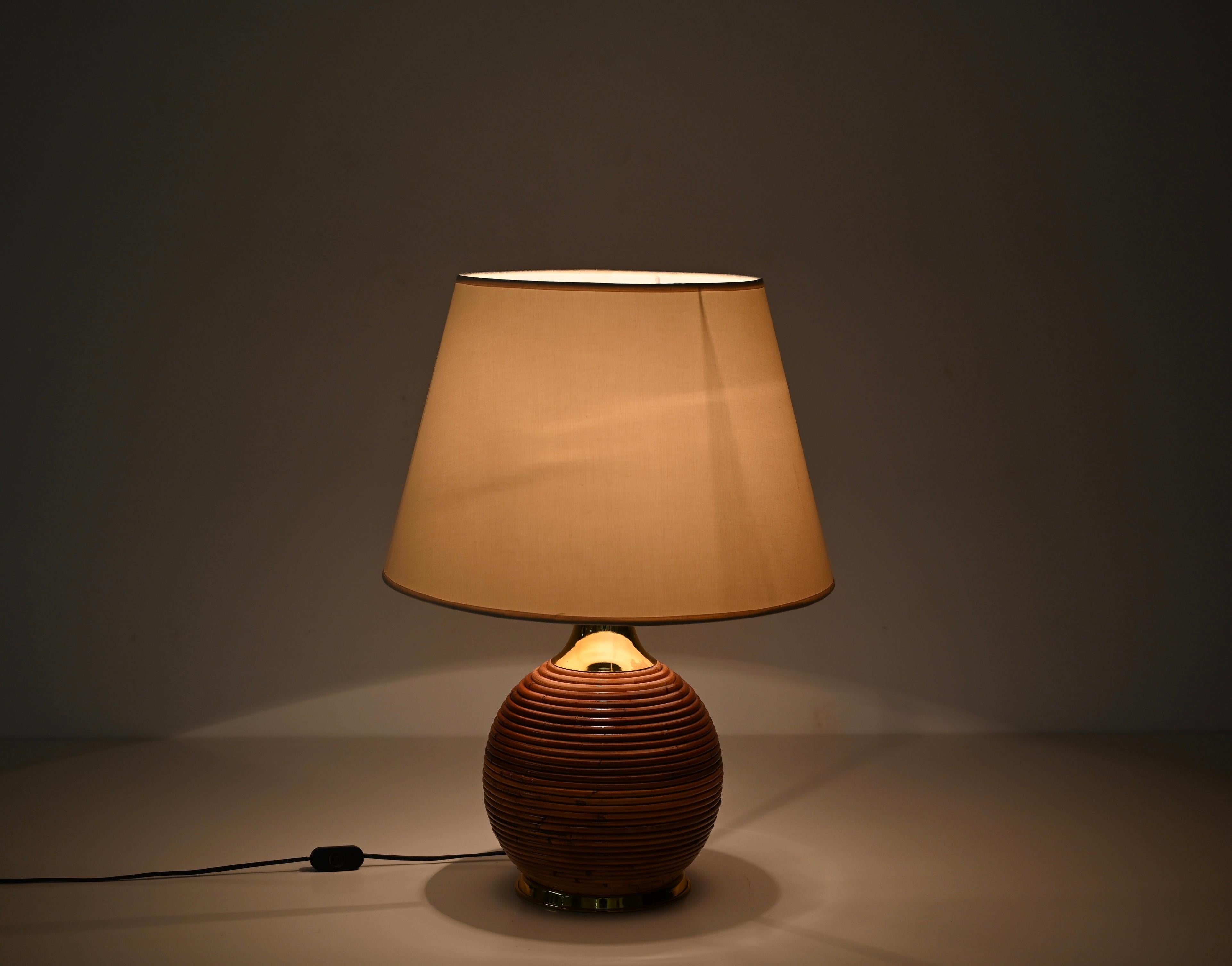 Mid-Century Italian Rattan and Gilt Metal Table Lamp by Vivai Del Sud, 1970s 5
