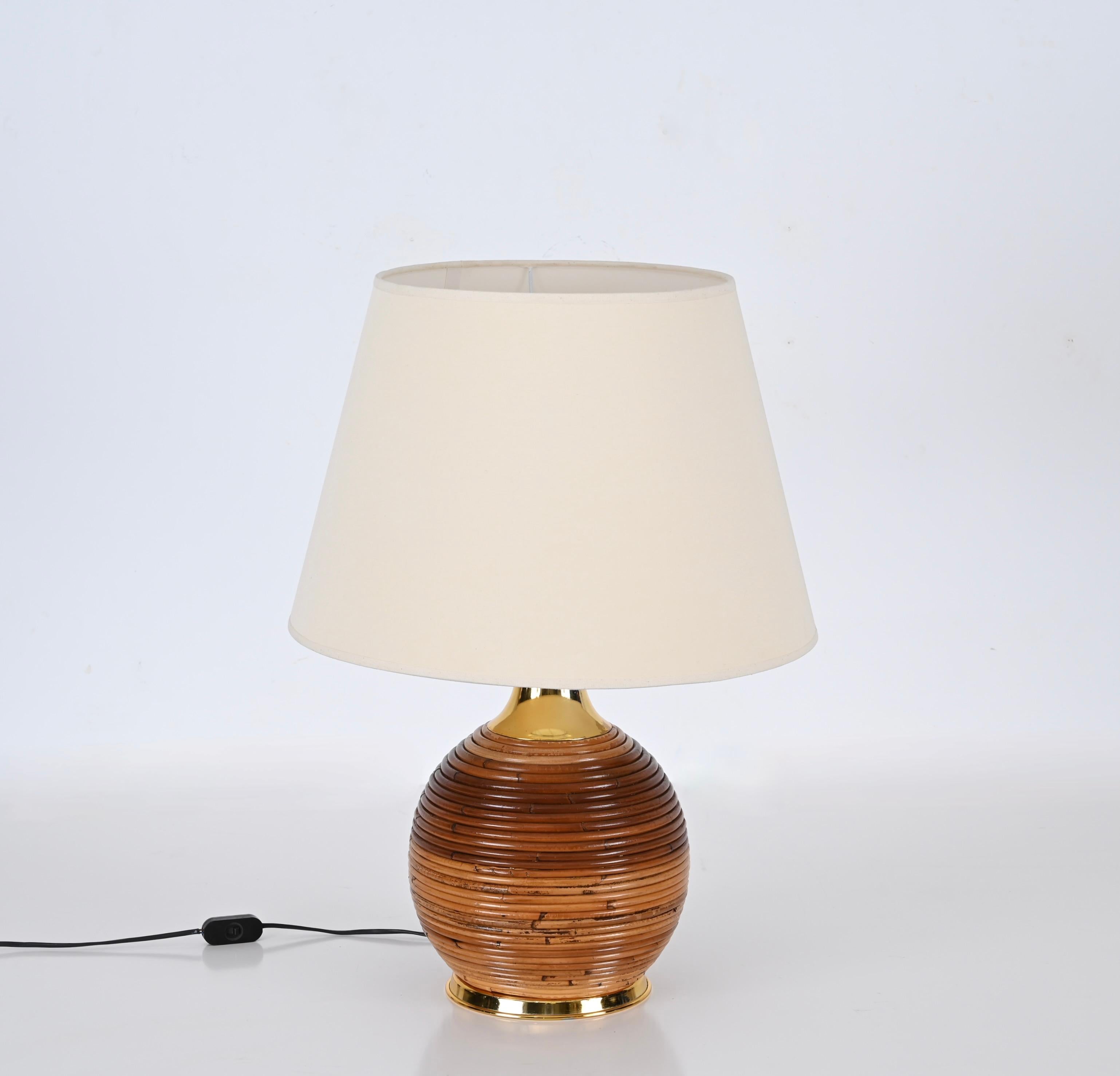 Mid-Century Italian Rattan and Gilt Metal Table Lamp by Vivai Del Sud, 1970s 6