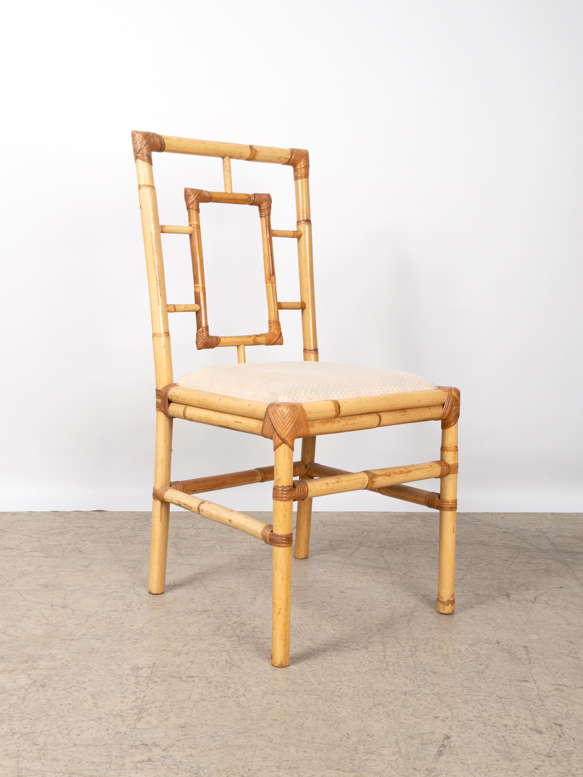 Midcentury Italian Rattan and Bamboo Dining Chairs by Dal Vera, circa