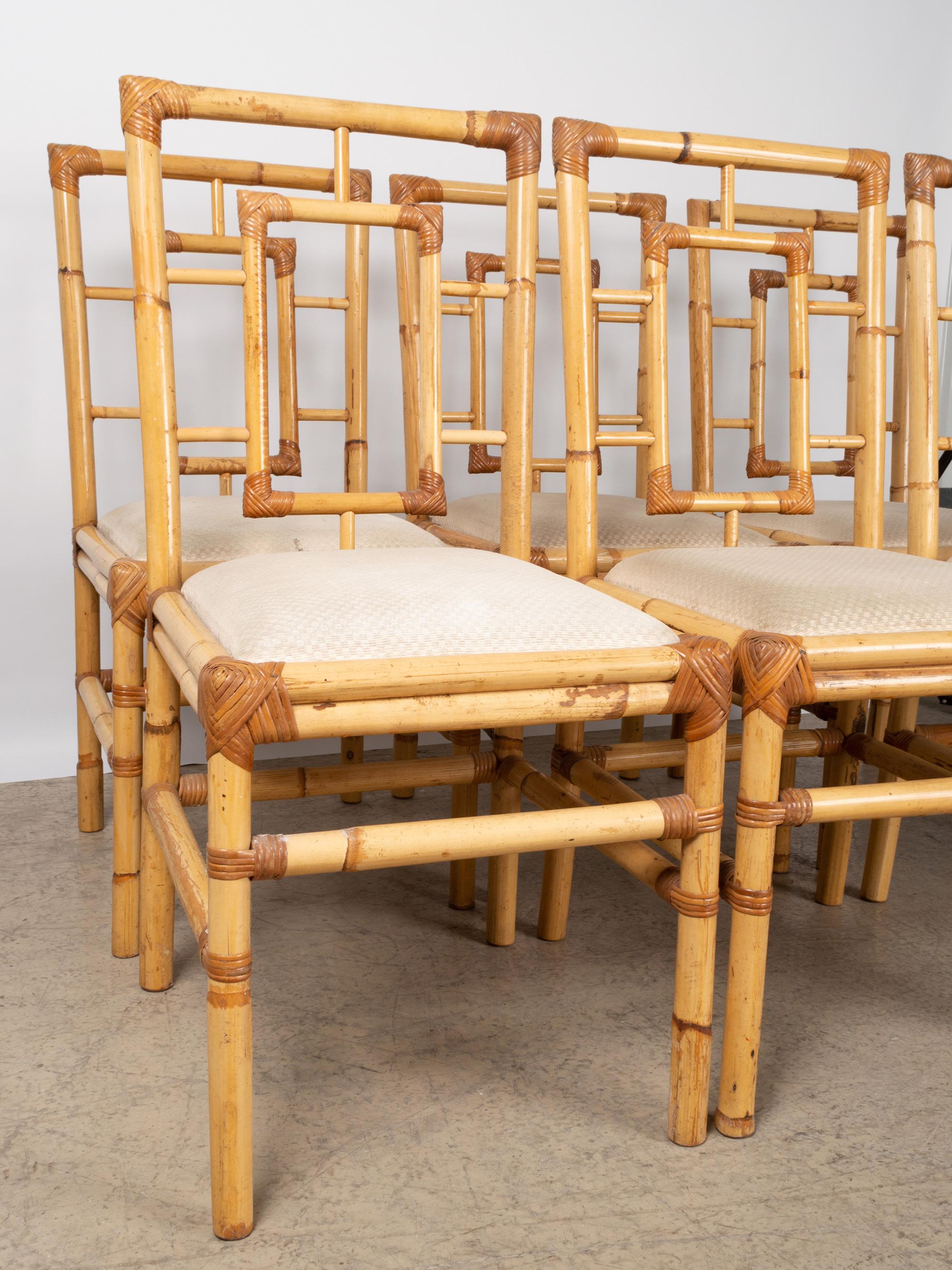 Midcentury Italian Rattan and Bamboo Dining Chairs by Dal Vera, circa