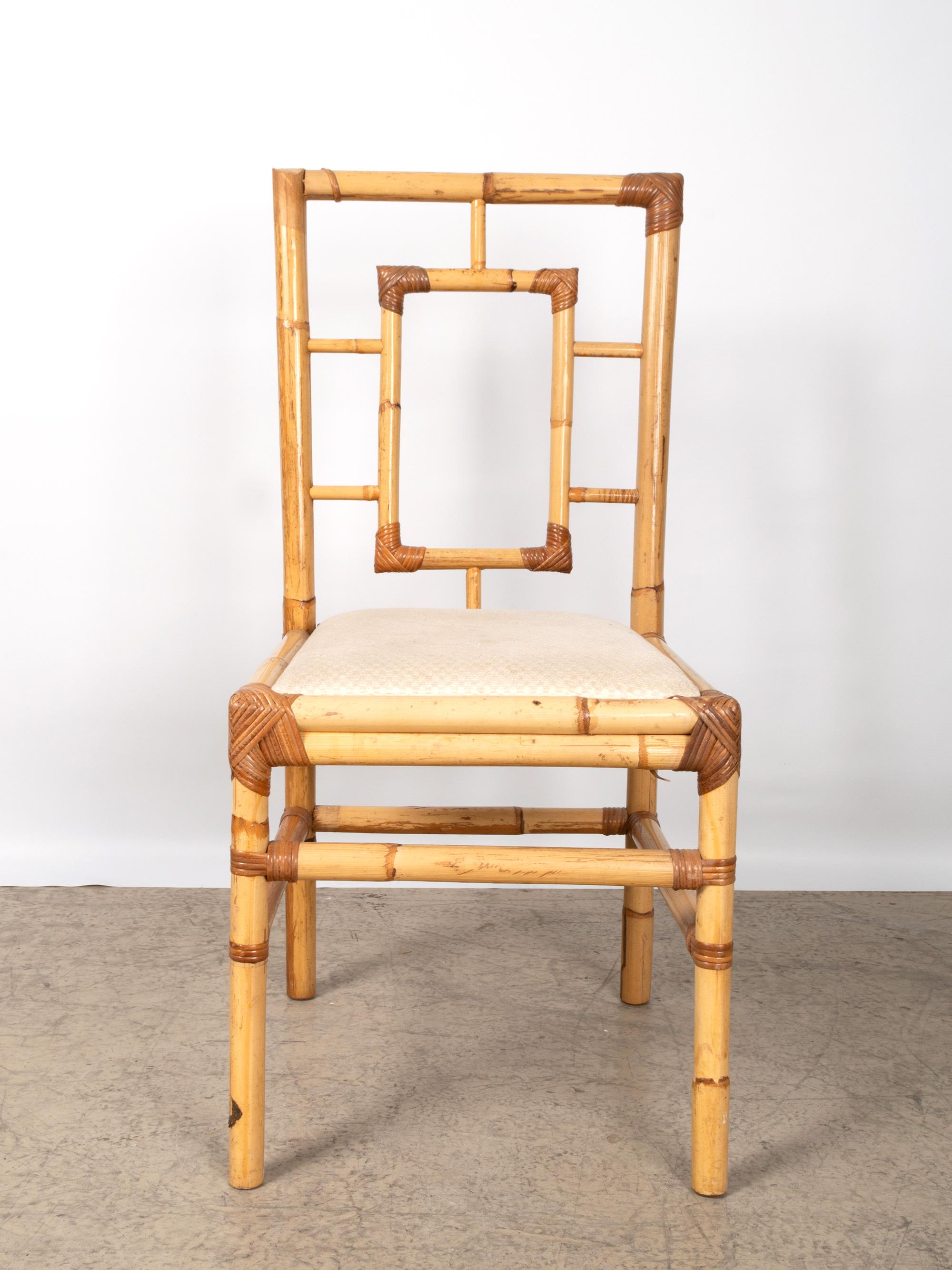Midcentury Italian Rattan and Bamboo Dining Chairs by Dal Vera, circa