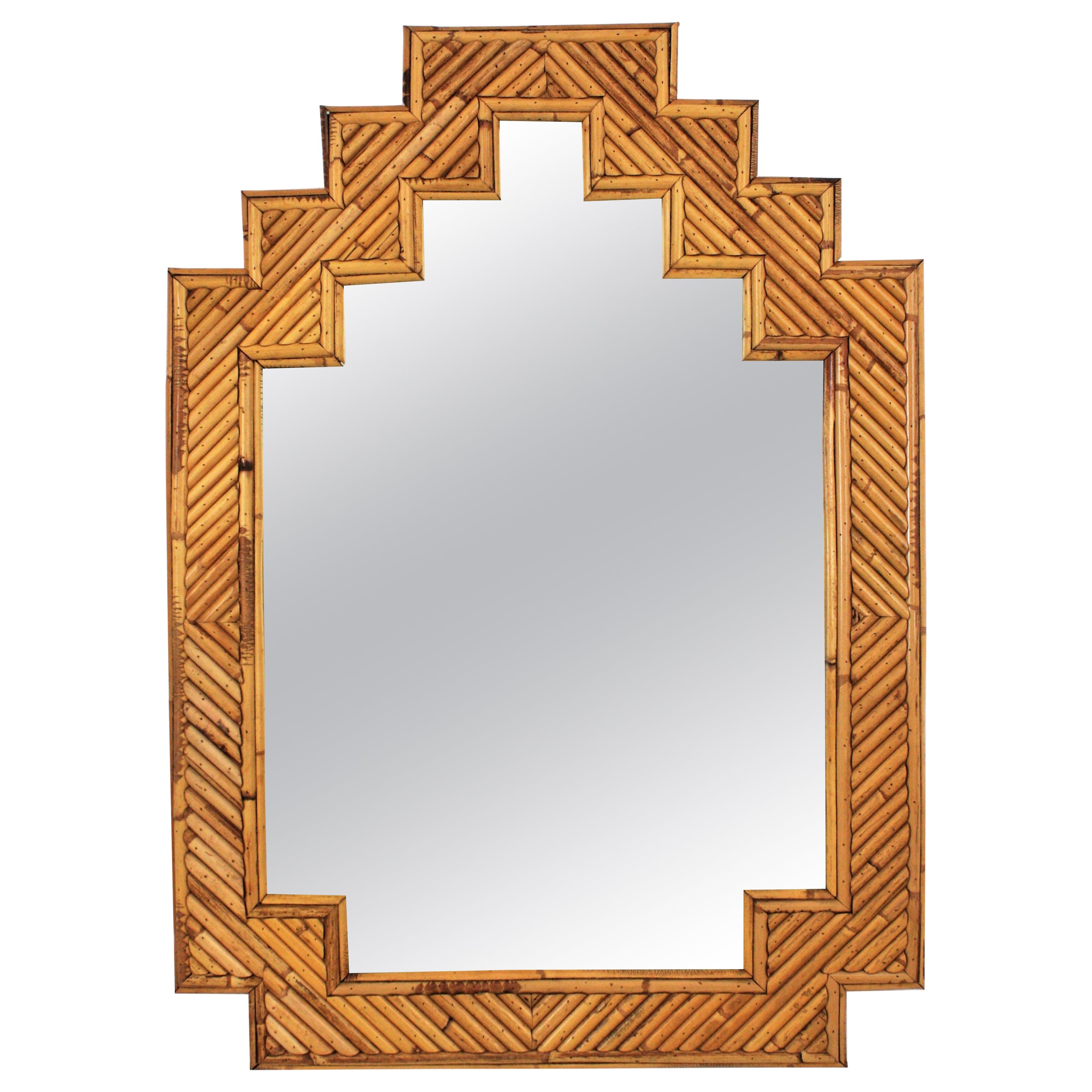 Mid-Century Italian Rattan Bamboo Mirror by Vivai del Sud