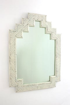 Italienischer Rattan-Bambus-Spiegel der Jahrhundertmitte von Vivai del Sud, weiße Patina