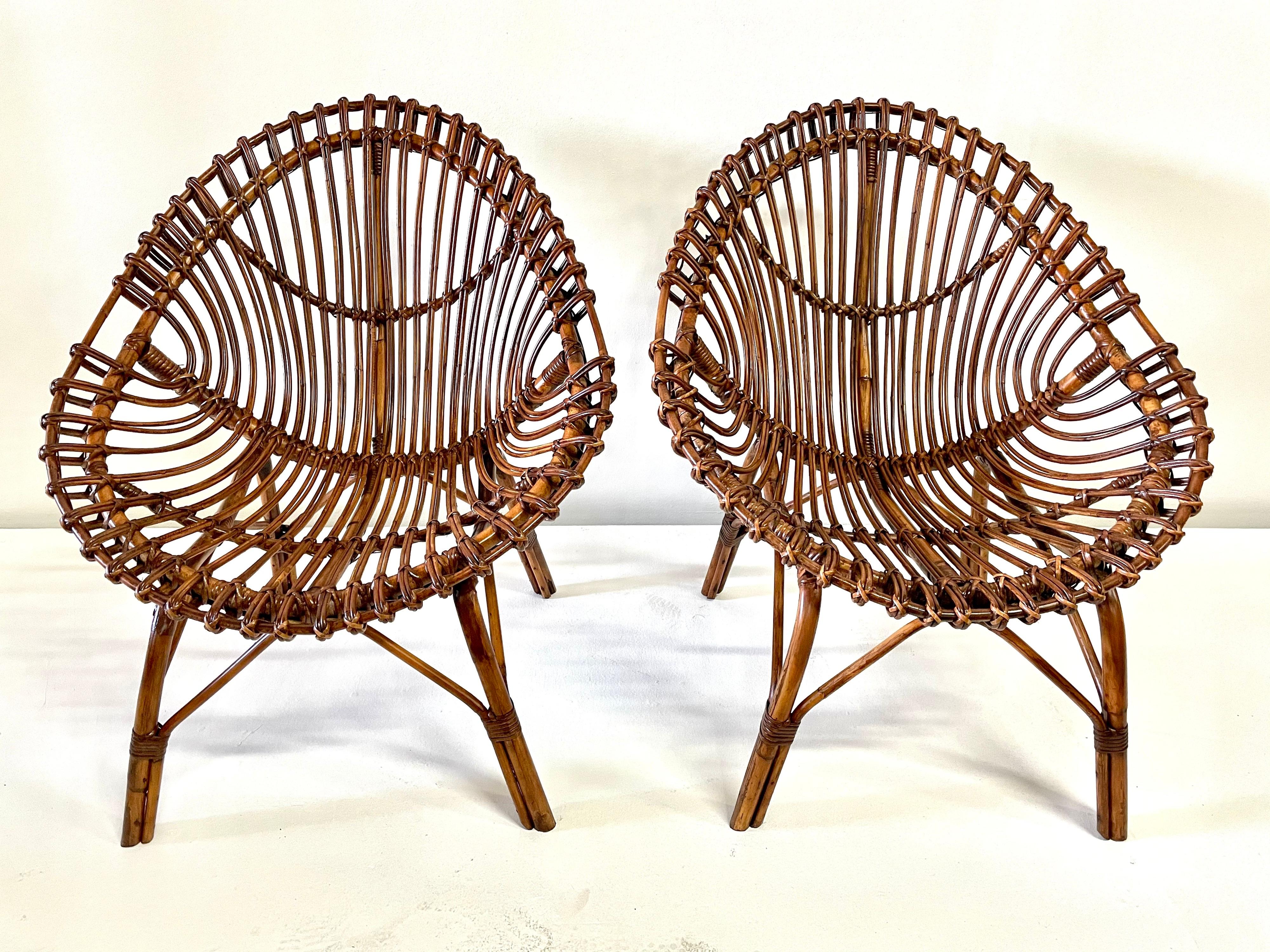 Midcentury Italian Rattan and Bamboo Scoop Design Chairs 9