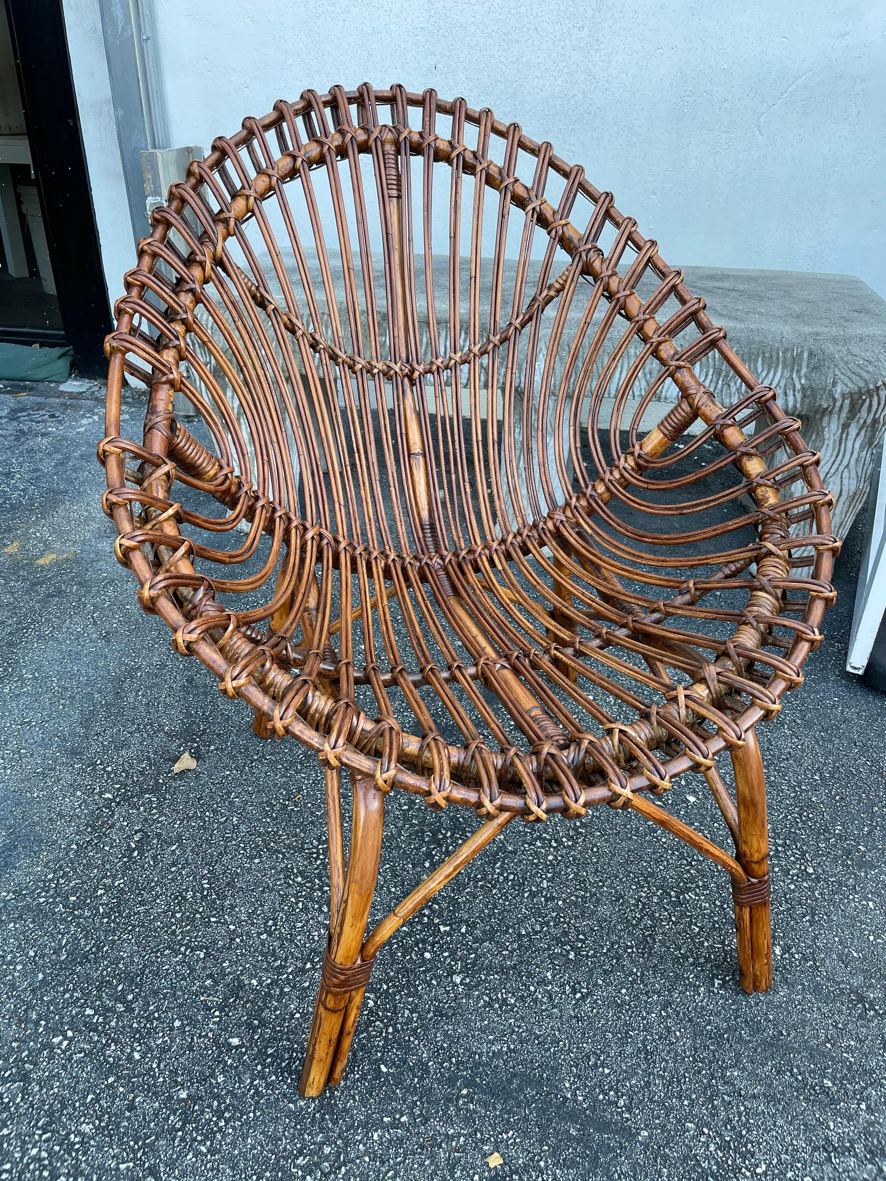 Midcentury Italian Rattan and Bamboo Scoop Design Chairs 10