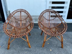 Midcentury Italian Rattan and Bamboo Scoop Design Chairs