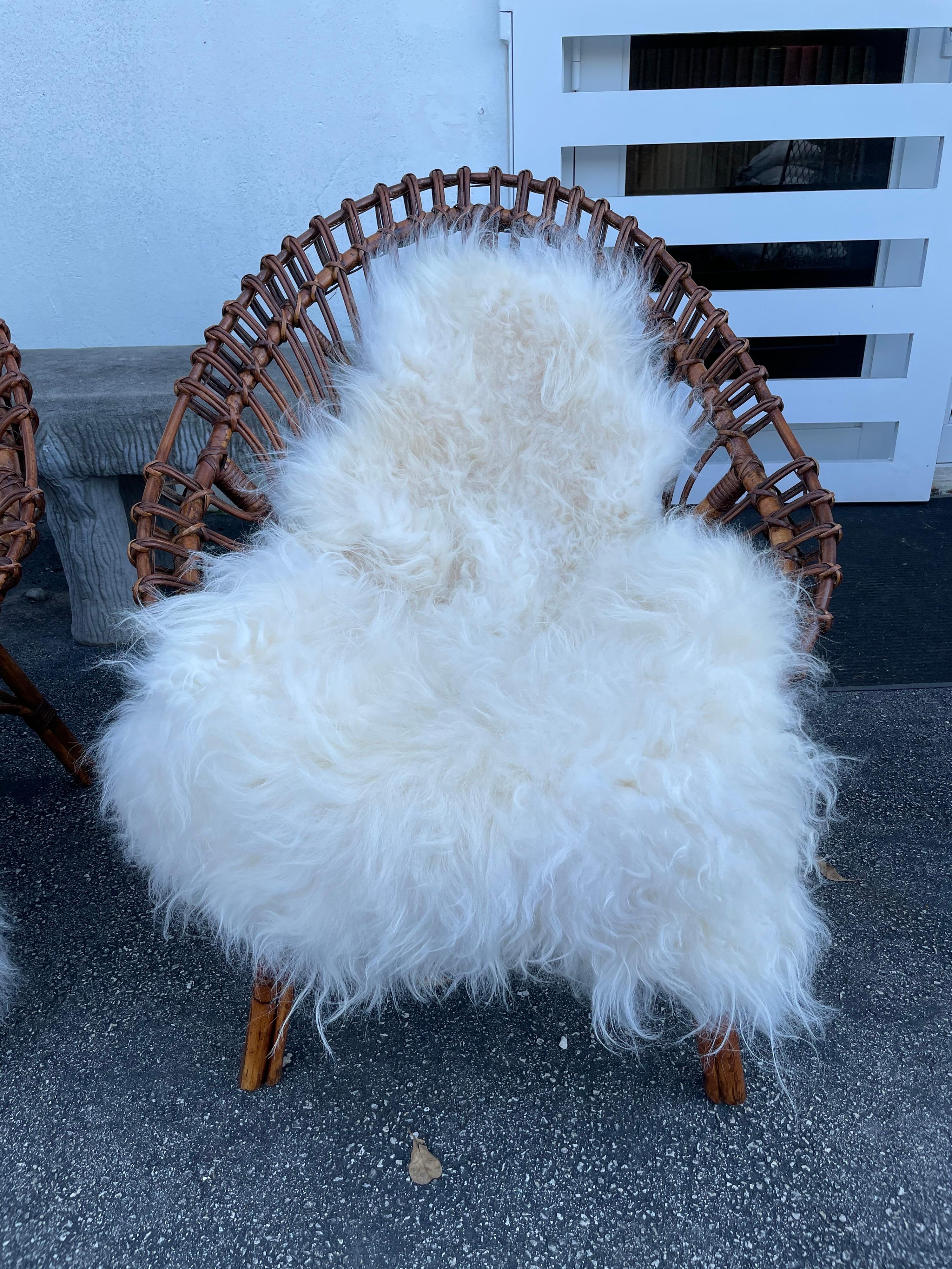 Mid-Century Modern Midcentury Italian Rattan and Bamboo Scoop Design Chairs