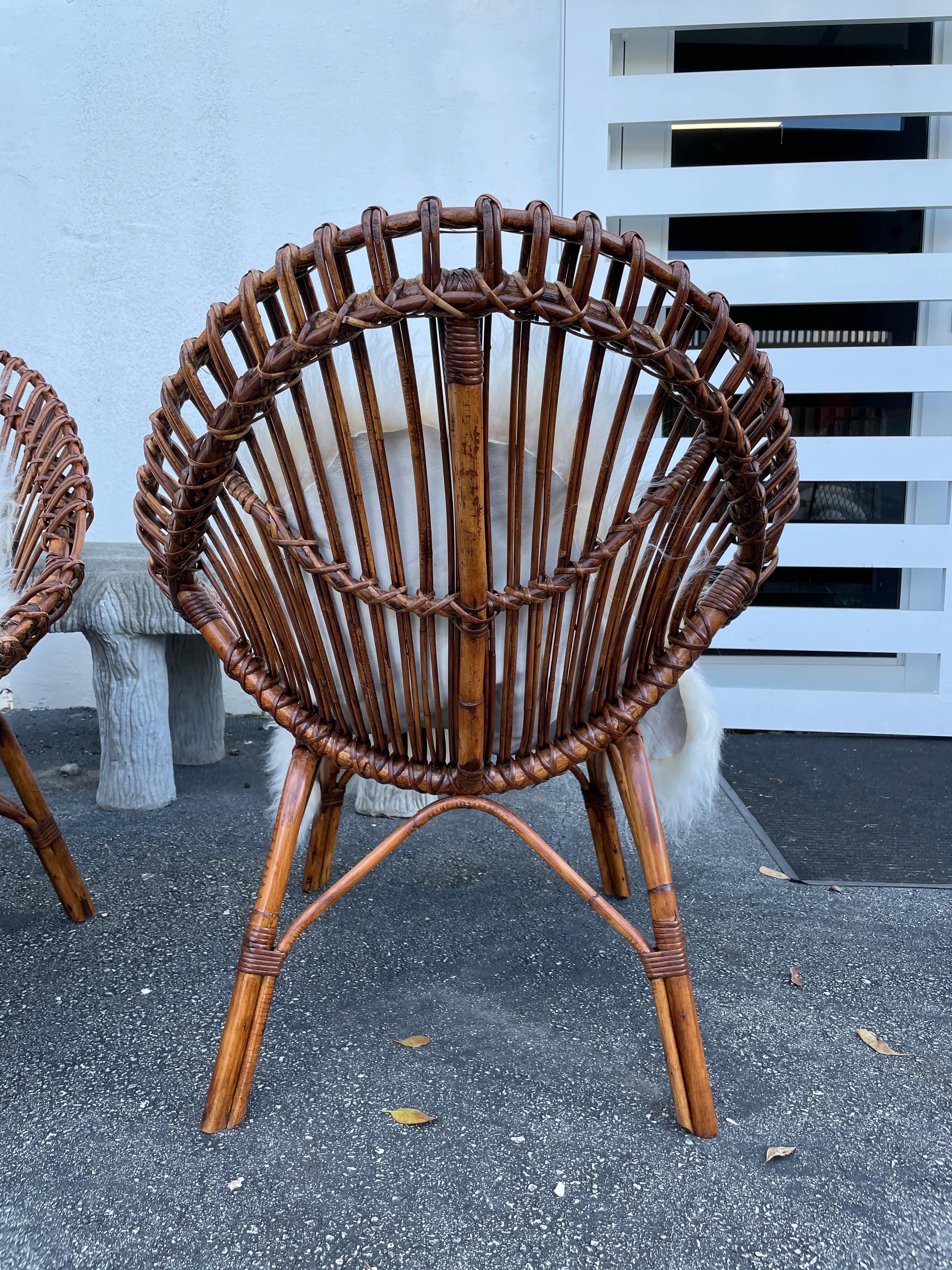 Midcentury Italian Rattan and Bamboo Scoop Design Chairs In Good Condition In East Hampton, NY