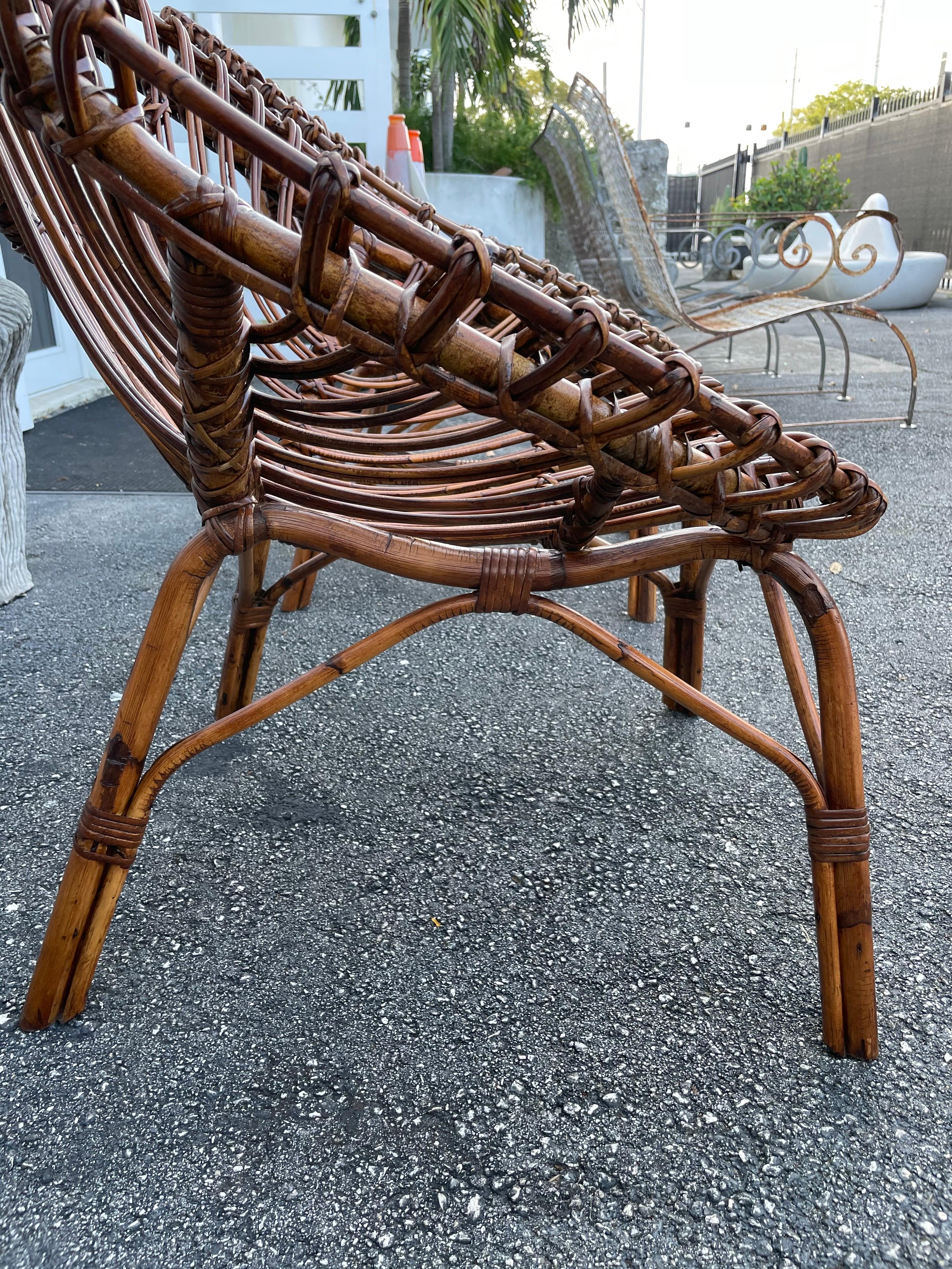 Midcentury Italian Rattan and Bamboo Scoop Design Chairs 3