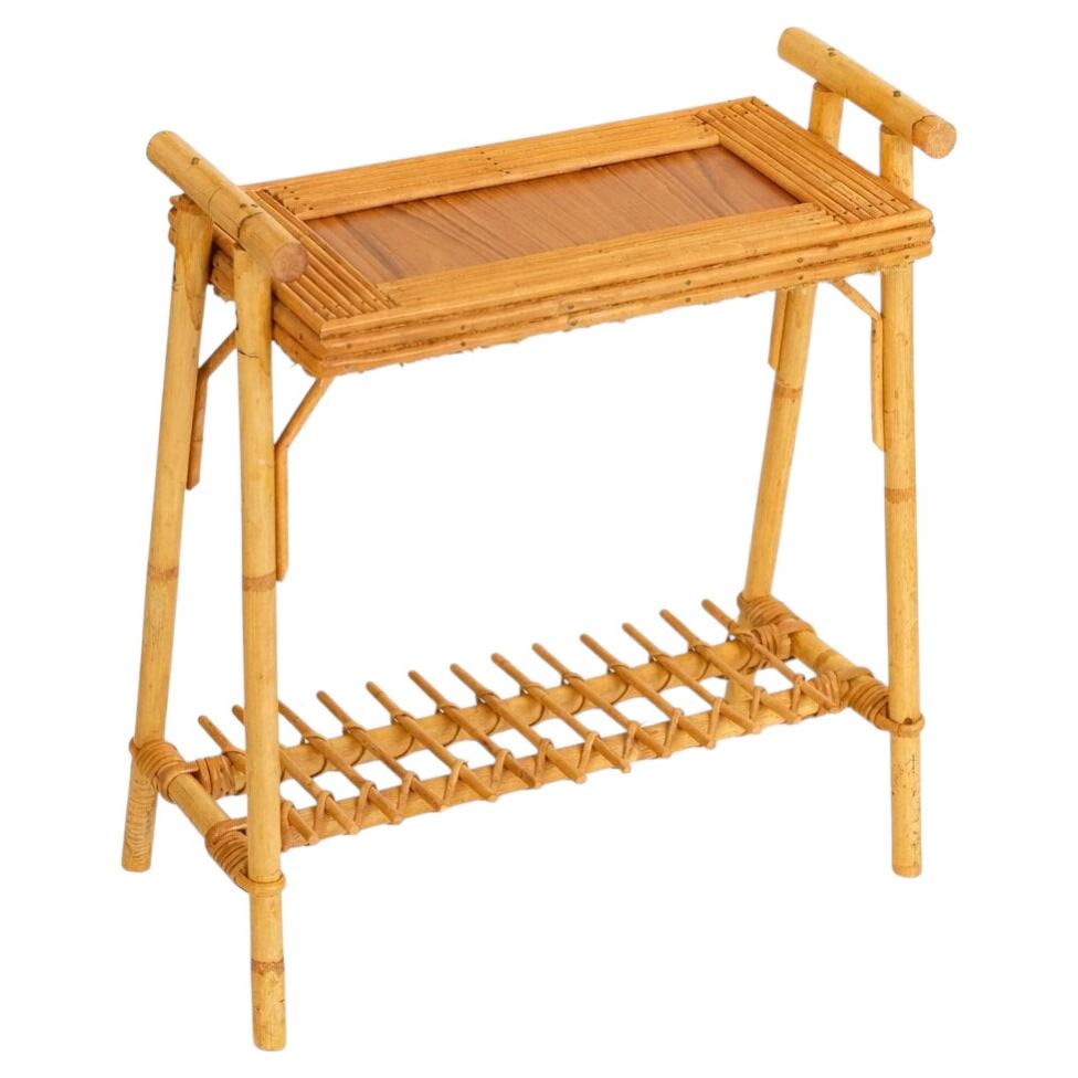 Mid-Century Italian Rattan & Bamboo Side Table Attributed to Vivai Del Sud, 1970 For Sale