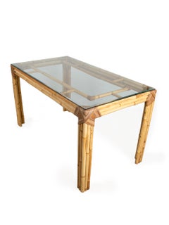 Midcentury Italian Rattan and Bamboo Table by Dal Vera, circa 1960