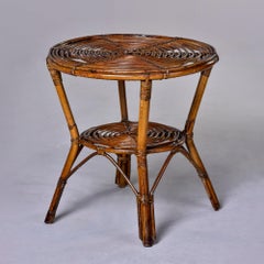 Mid-Century Italian Rattan & Bamboo Two-Tier Side Table