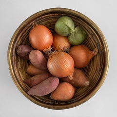 Mid Century Italian Rattan & Brass 10" Catch All Bowl