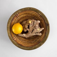 Mid Century Italian Rattan & Brass 9" Catch All Bowl