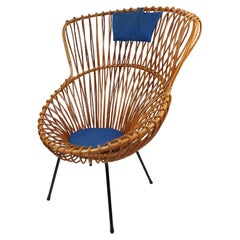 Mid Century Italian Rattan Lounge Chair in the Style of Franco Albini, 1960's