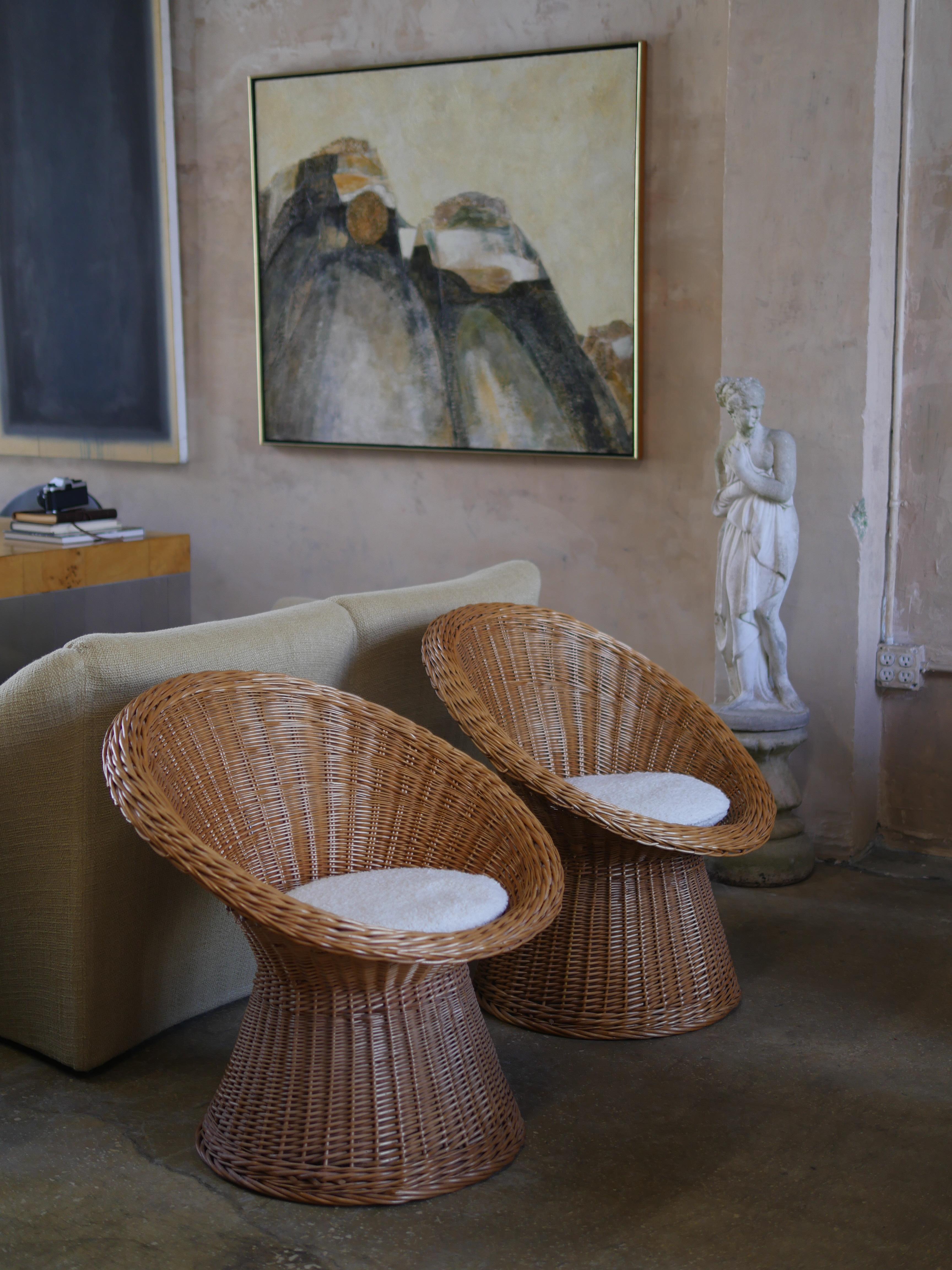 Mid-Century Modern Mid-Century Italian Rattan Lounge Chairs - Set of 2 For Sale
