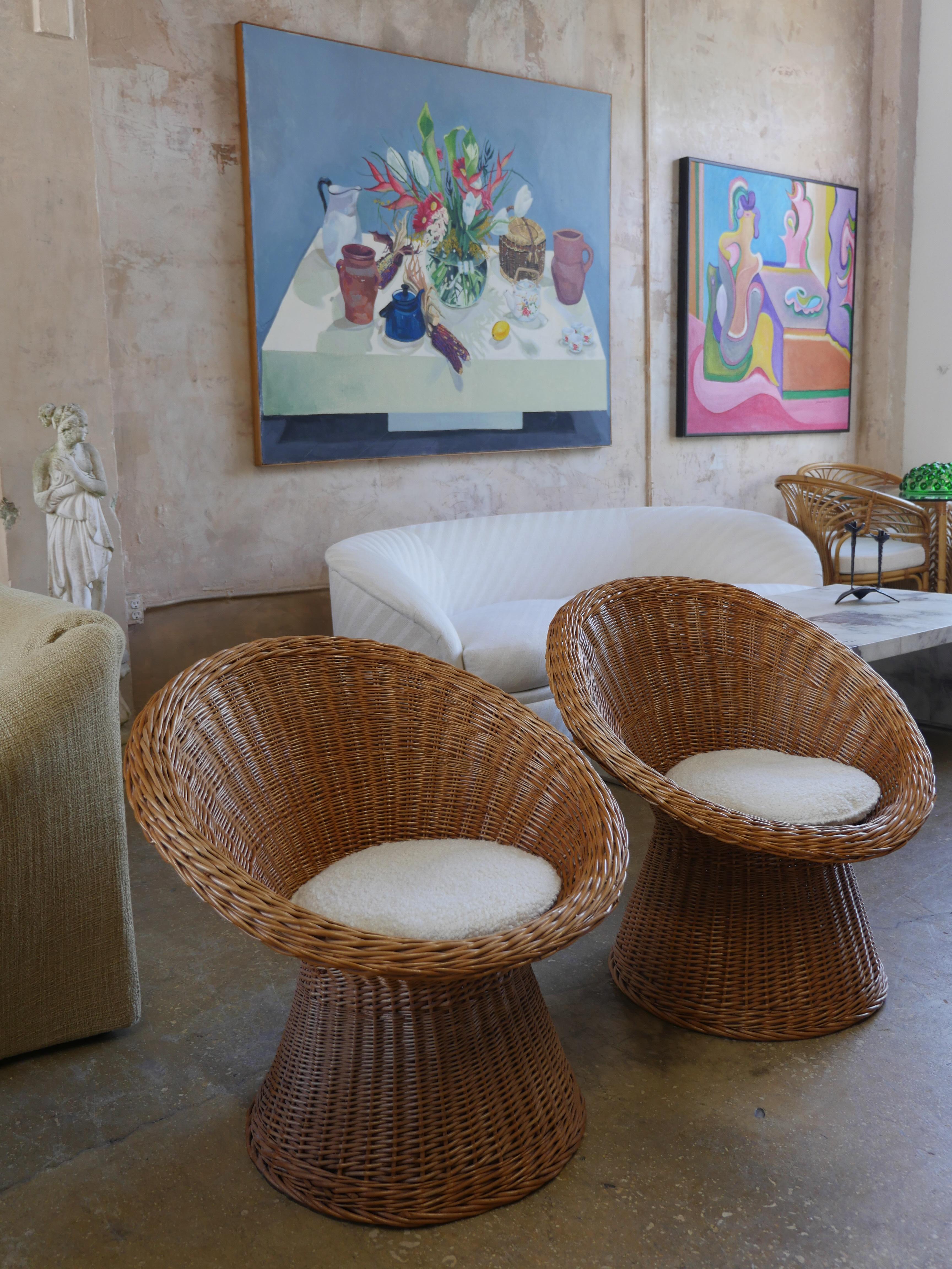 Mid-Century Italian Rattan Lounge Chairs - Set of 2 For Sale 3