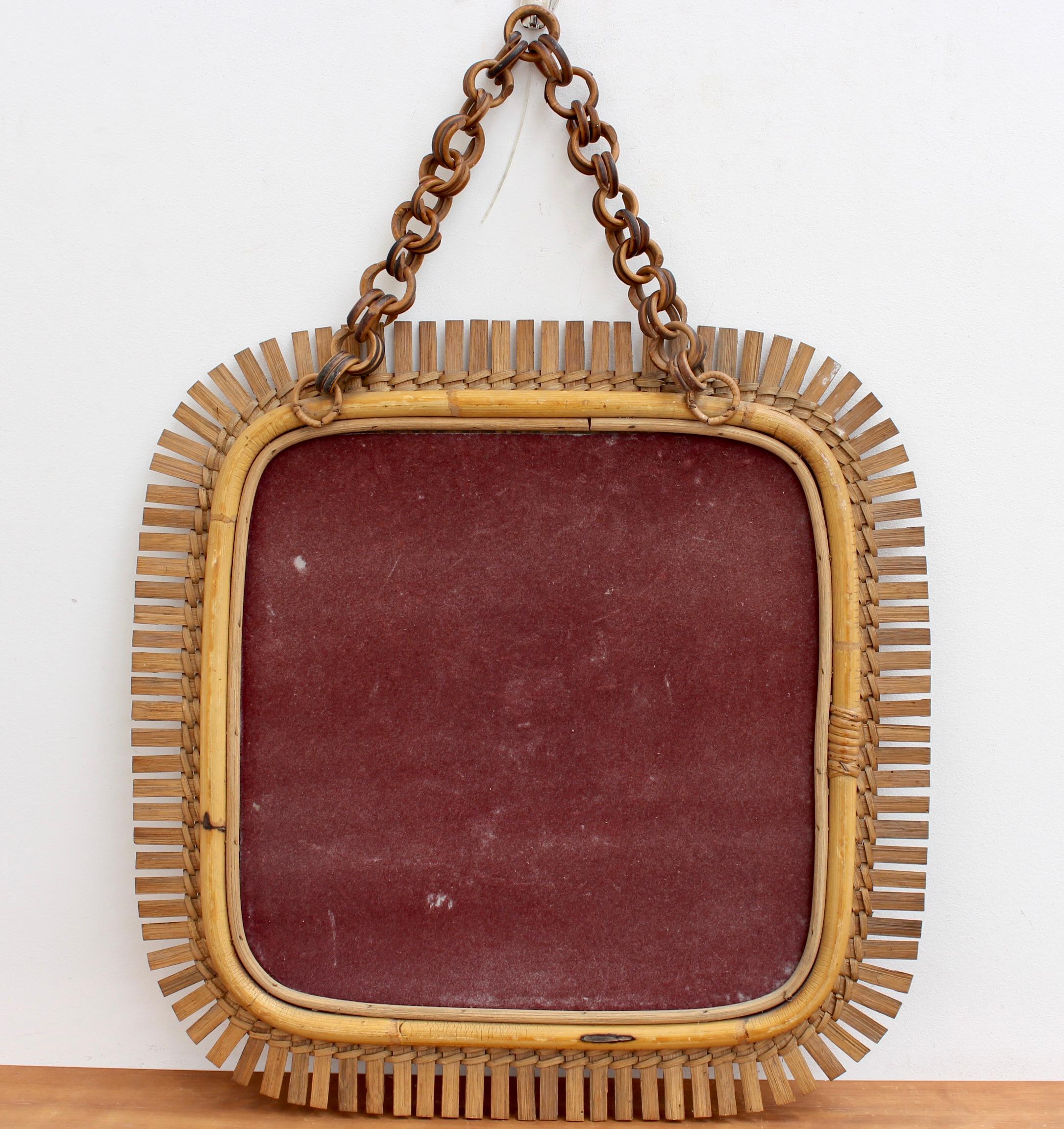 Miroir en rotin italien du milieu du siècle avec chaîne de suspension (circa 1960) en vente 8