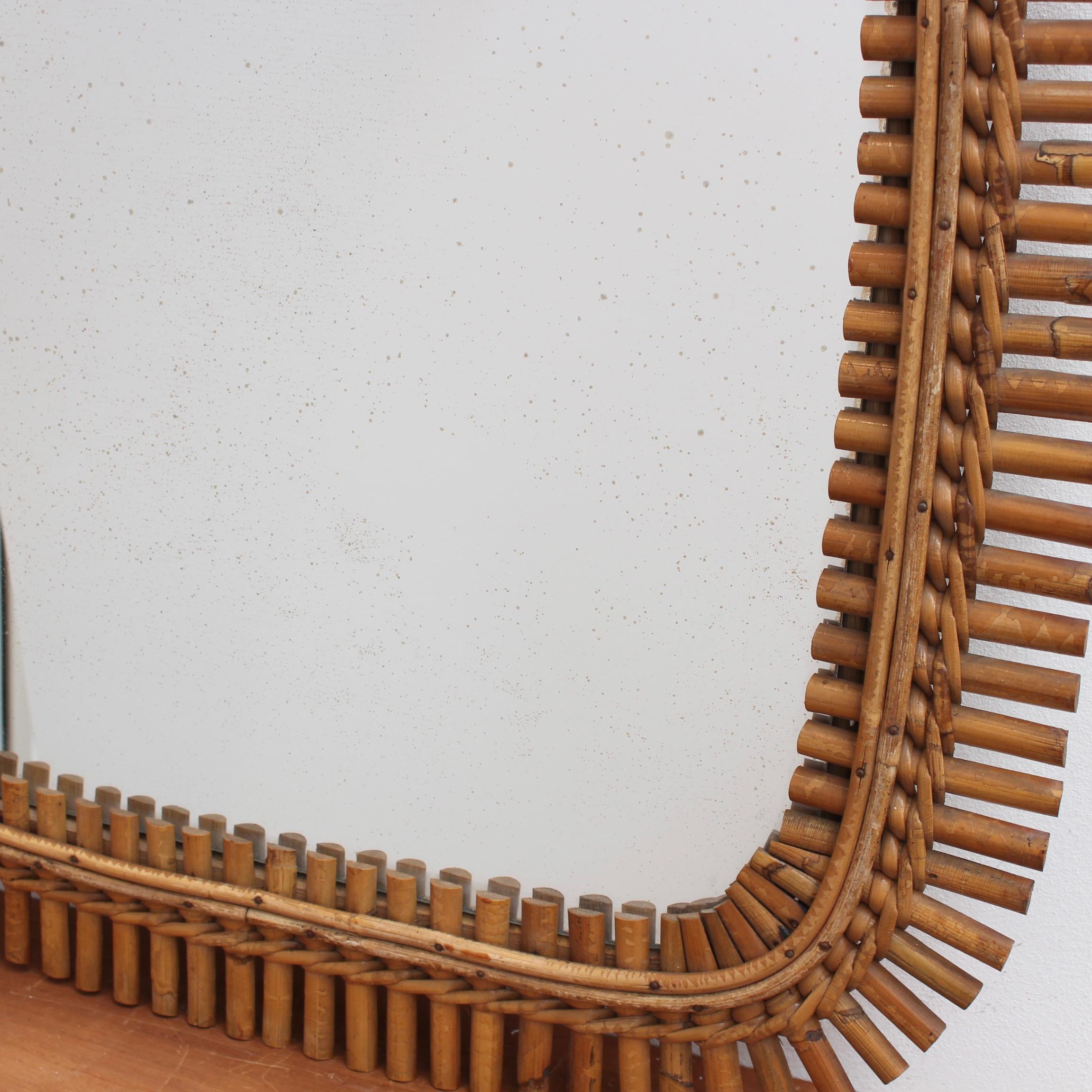 Mid-Century Italian Rattan Mirror with Hanging Chain (circa 1960s) For Sale 5