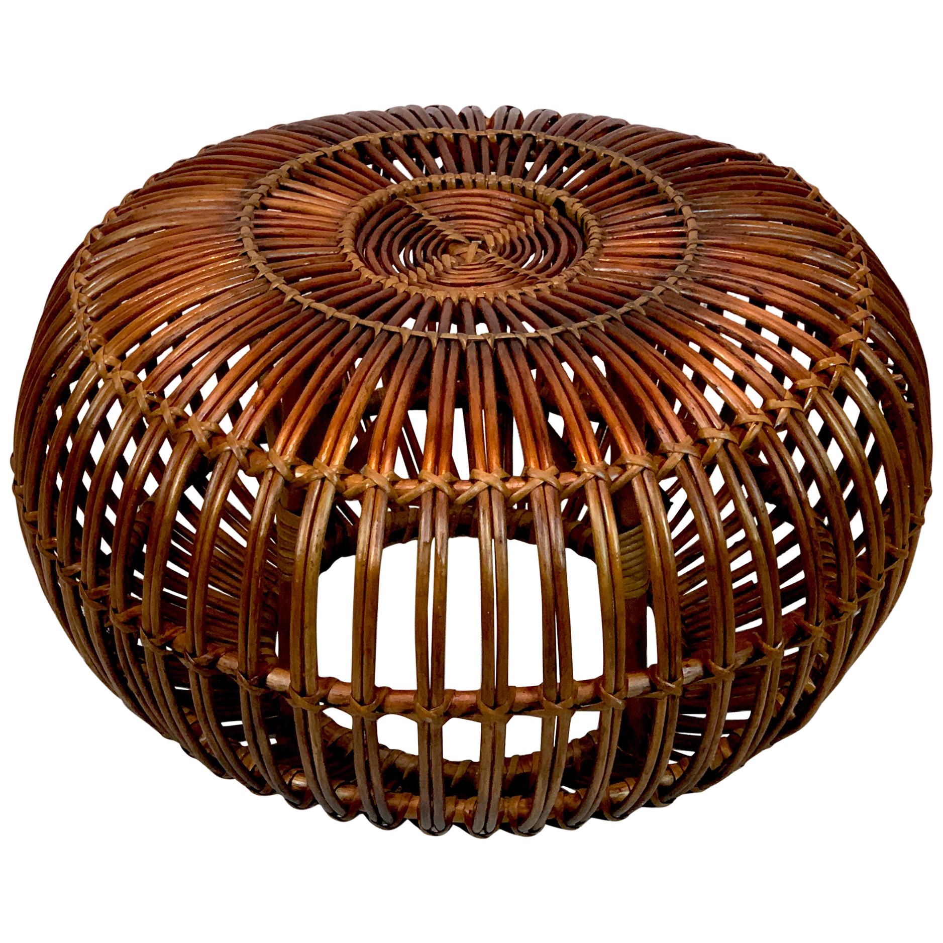 Midcentury Italian Rattan Ottoman Designed by Franco Albini