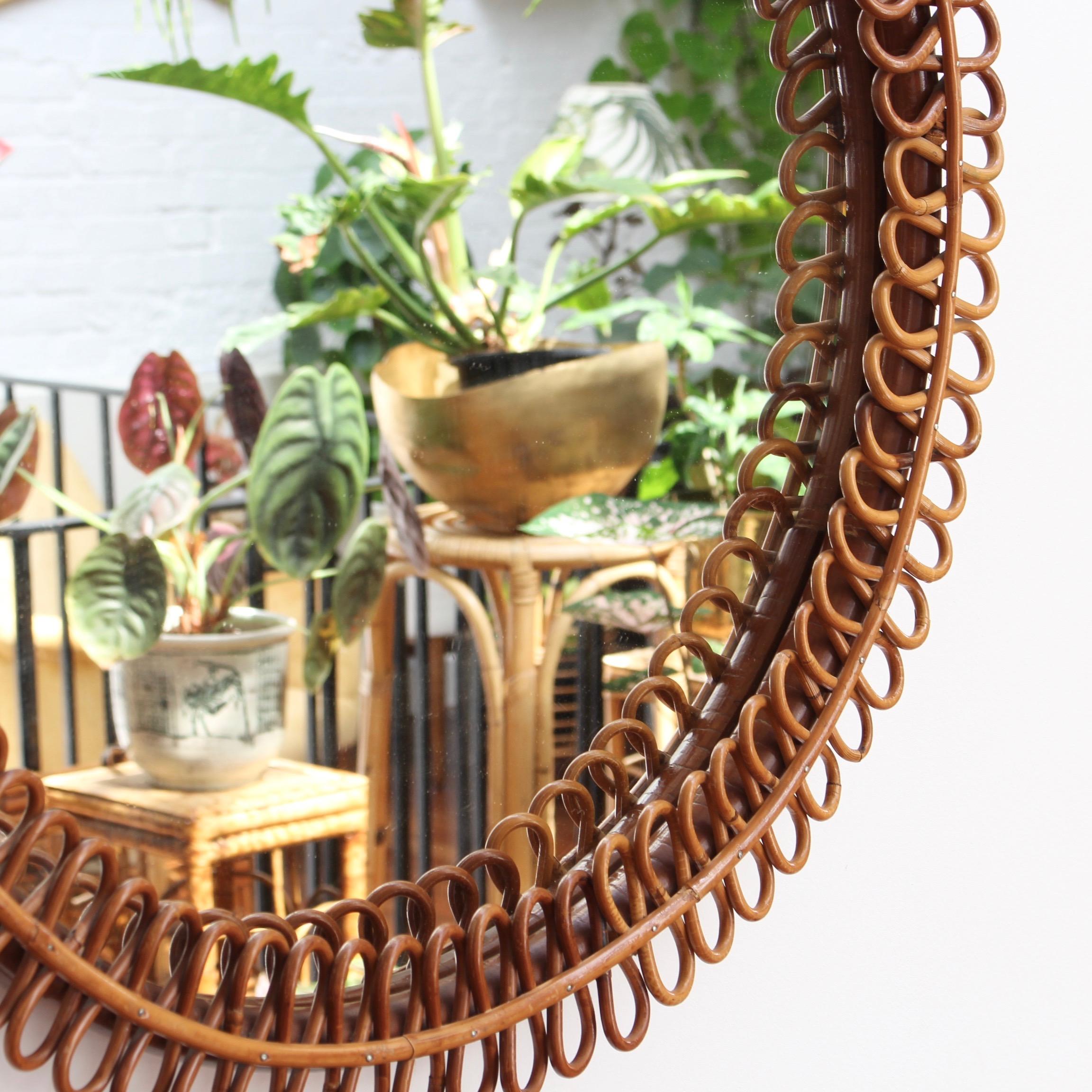 Midcentury Italian Rattan Round Wall Mirror, circa 1960s 2