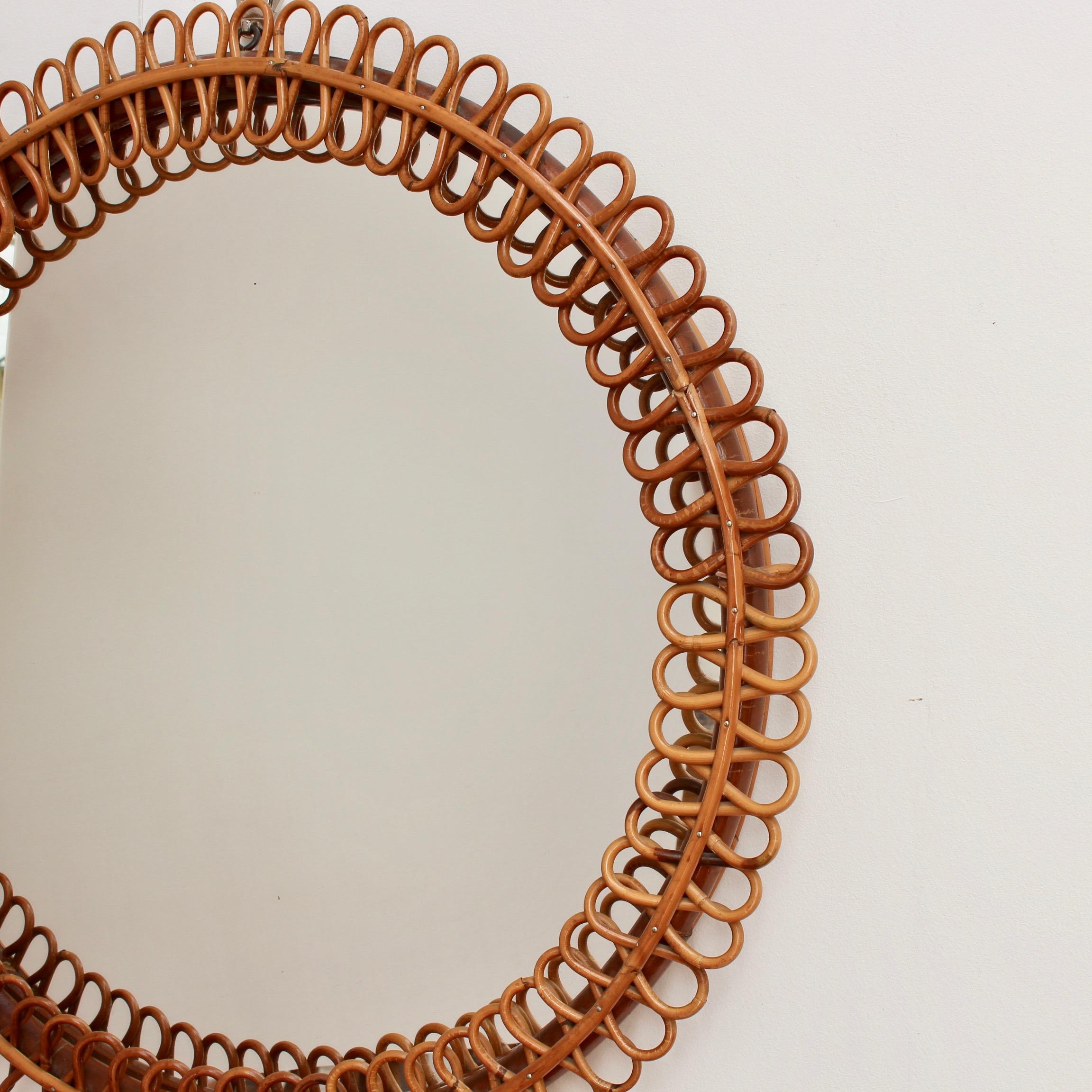 Midcentury Italian Rattan Round Wall Mirror, circa 1960s 3